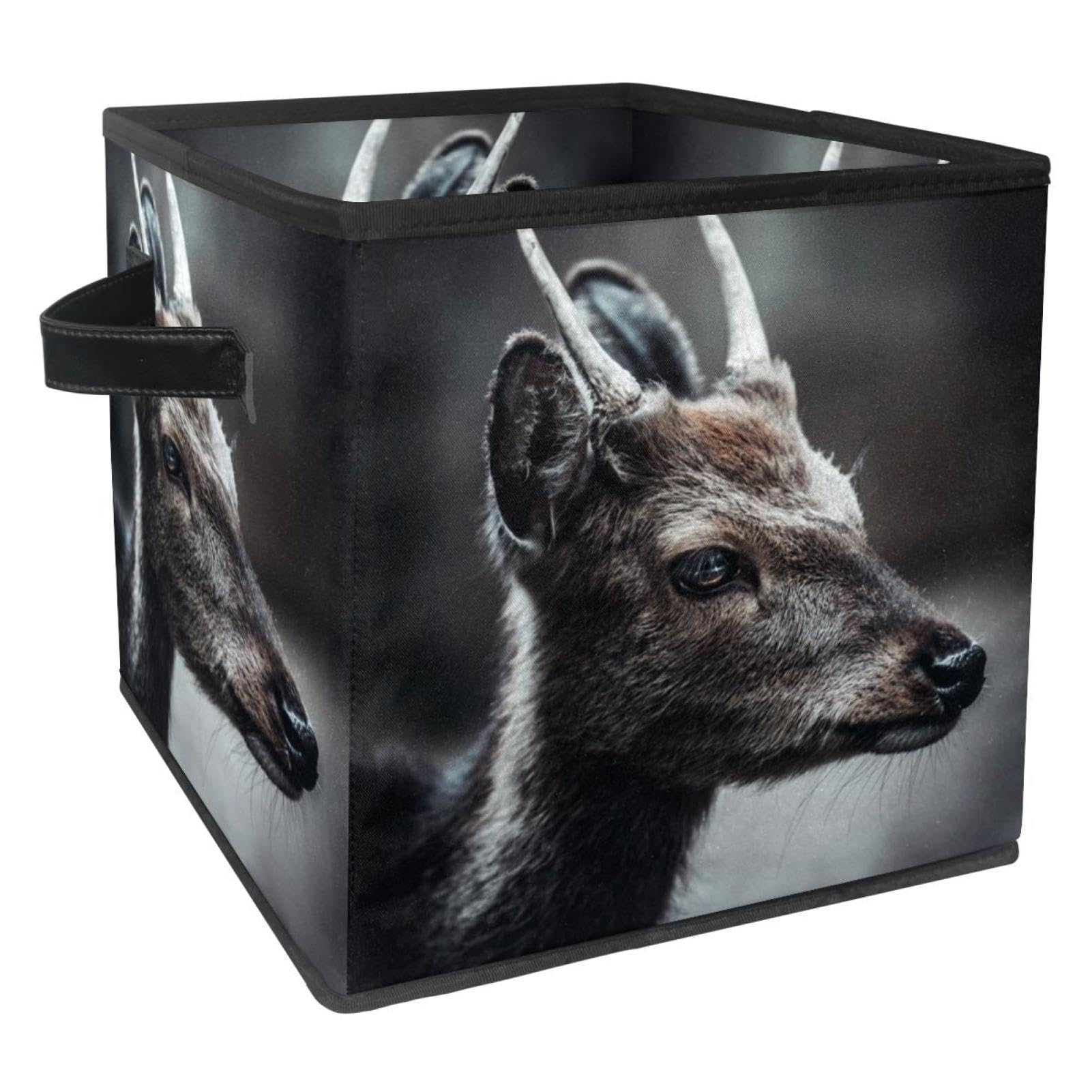 Boîte de rangement pliable en tissu cube motif cerf poilu pour placard et chambre