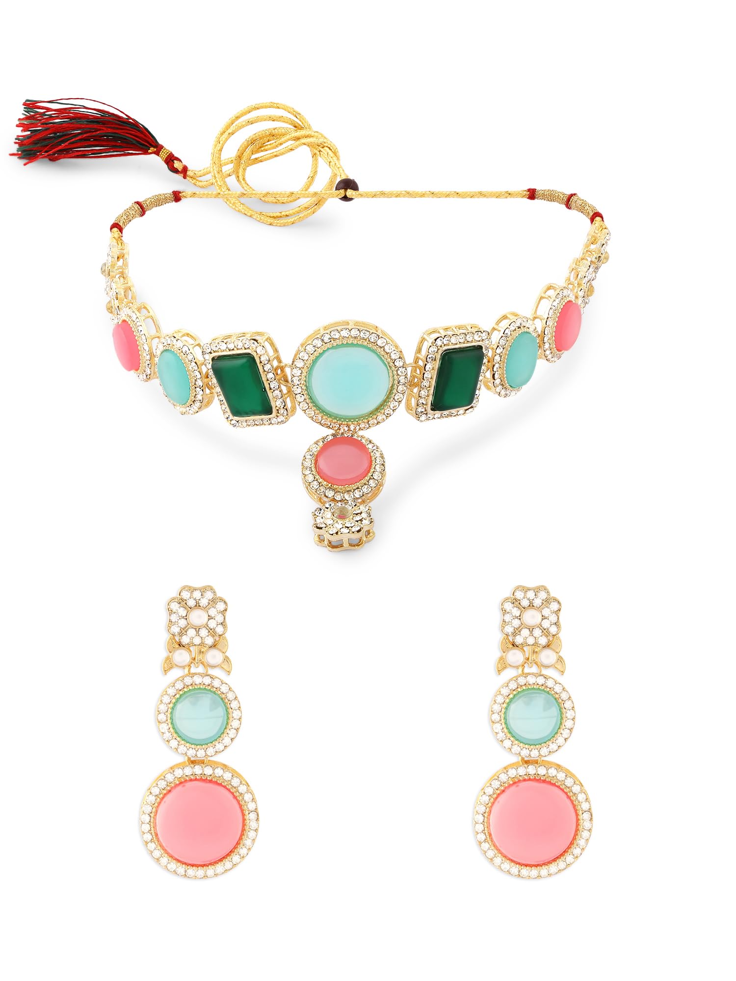 ZAVERI PEARLS Multicolor Stones Dazzling Austrian Diamonds Necklace & Earring Set For Women-ZPFK17551 (B0CWNWB31J) Amazon Price History, Amazon Price Tracker