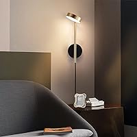 Vista 4 de Moderno aplique LED enchufable con cable dorado ajustable lámpara de pared para lectura, mesita de noche, luz montada en la pared con interruptor