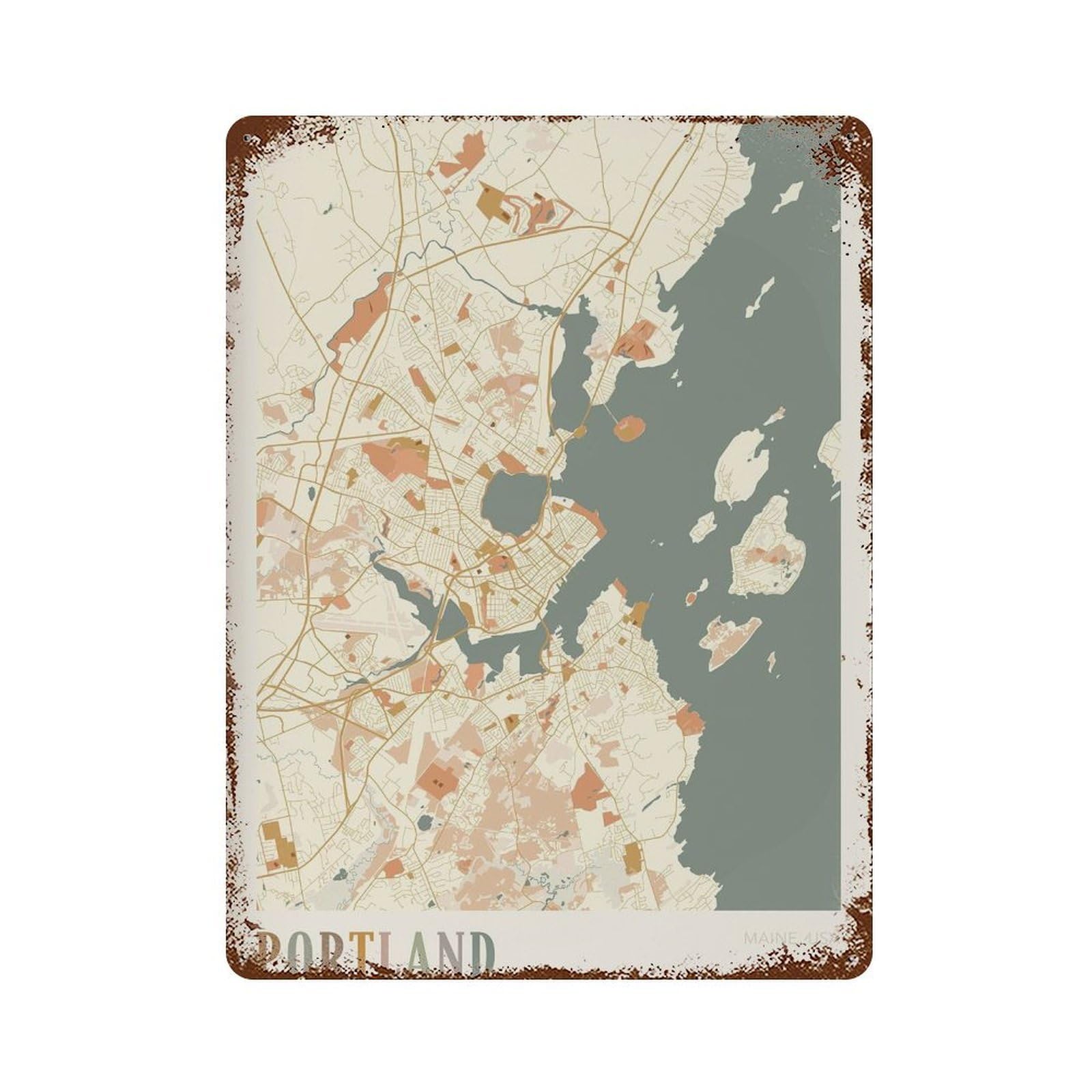 xiaoxiaoshen Portland Map Maine Travel Gift Boho Decor Wall Decor Art Metal Tin Poster Modern Home Decor Art Home Bar Shop Decorations Vintage Sign 40x30cm
