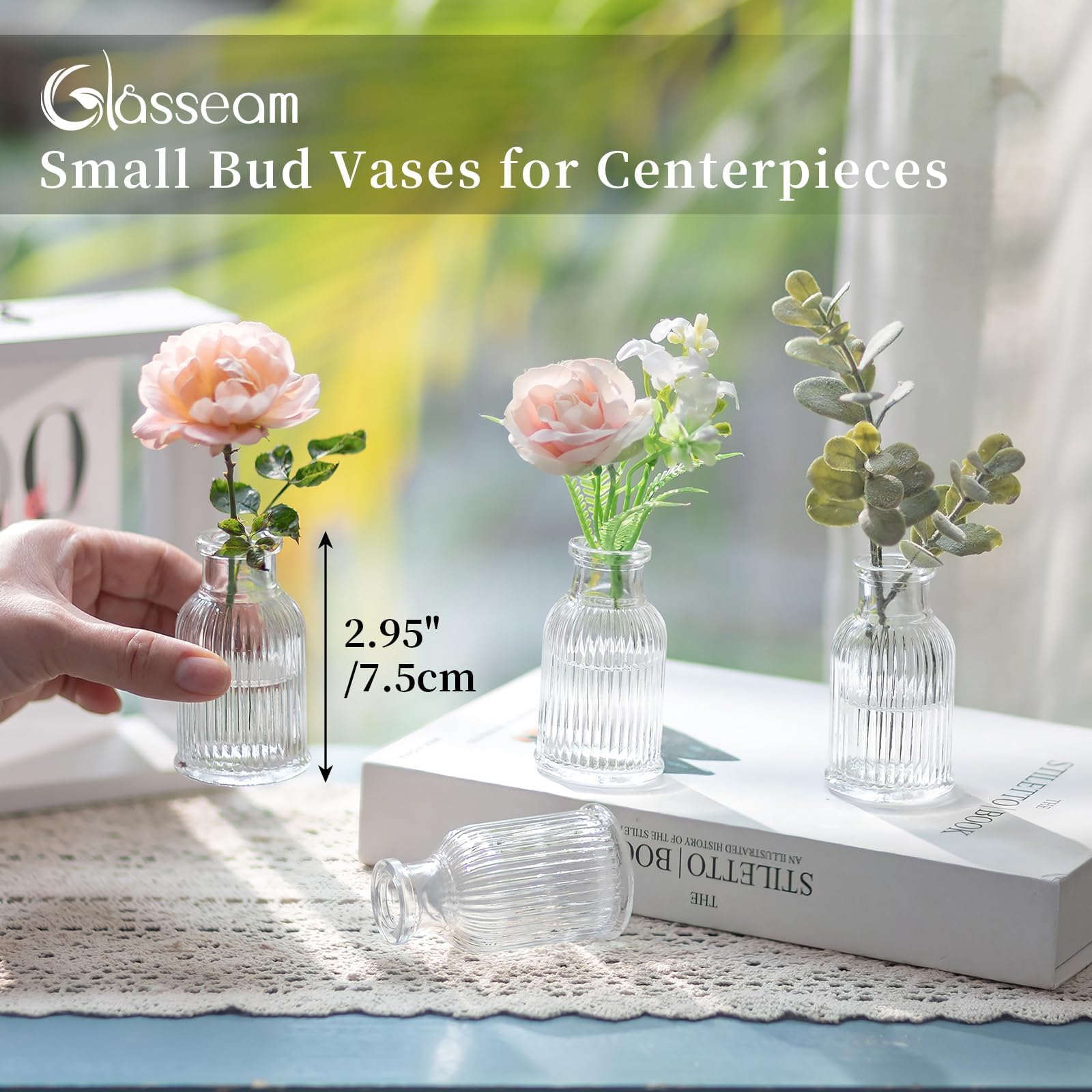 Glasseam Vaso di Vetro per Centrotavola: Set di 20 Piccoli Vasi Trasparenti per La Decorazione di Interni della Casa - Vasi Decorativi Moderni per Fiori Tulipano Rose