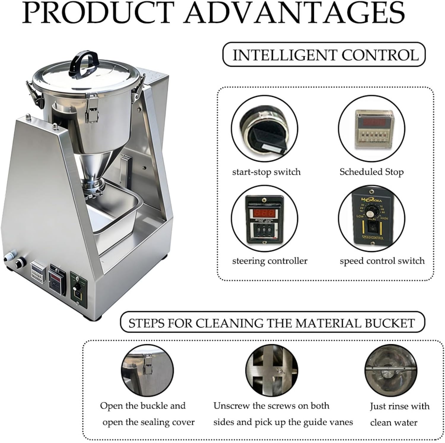 5L Industrial Mixer Machine Particle Blender, Lab Dry Powder Mixer, Laboratory Mixing Equipment, Stainless Steel Material for Dry Grain Particle Granula Food Ch-emical