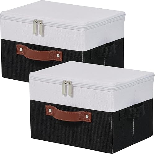 Miniatura 37 de Contenedores de almacenamiento con tapa con cremallera de tela de algodón y lino, cestas de almacenamiento con tapa, cajas plegables lavables para