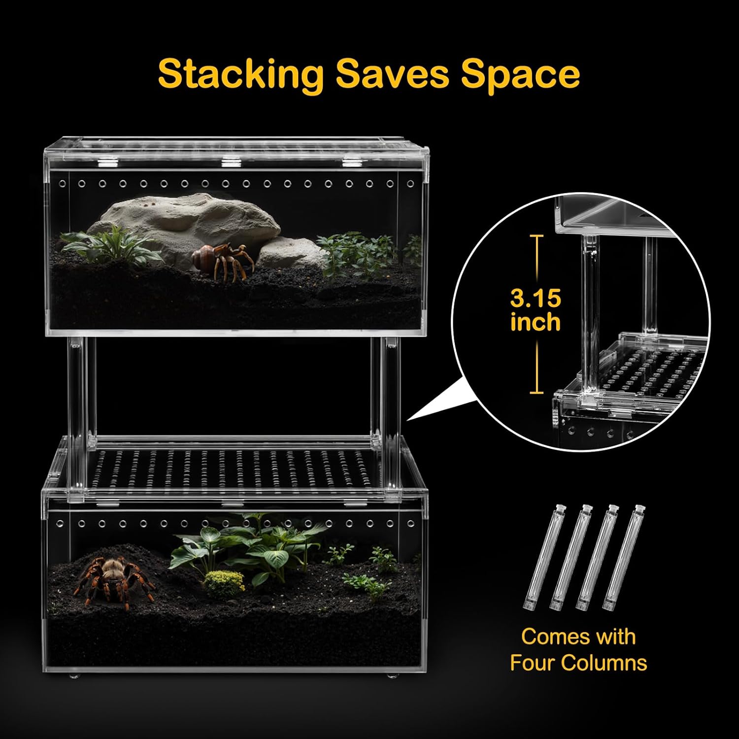 Large Reptile Terrarium Kit,Escape Proof Tarantula Enclosure,PC Starter Hermit Crab Tank,Spider Habitat for Praying Mantis Cage,Frog Vivarium,Insect House,Lizard Cribs,Leopard Gecko Container