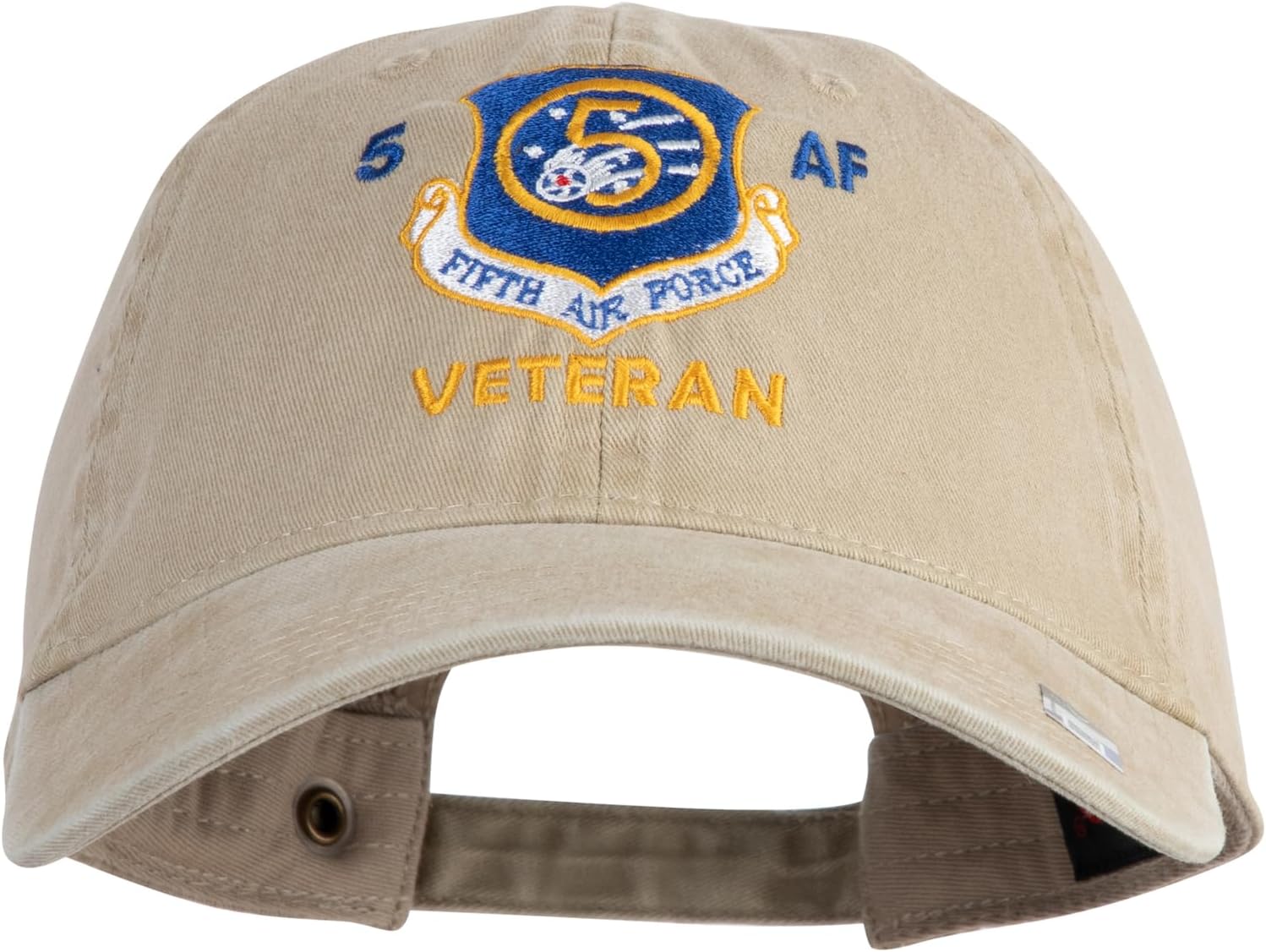 e4Hats.com 5 AF Fifth Air Force Veteran Embroidered Washed Solid Pigment Dyed Cotton Twill Brass Buckle Cap