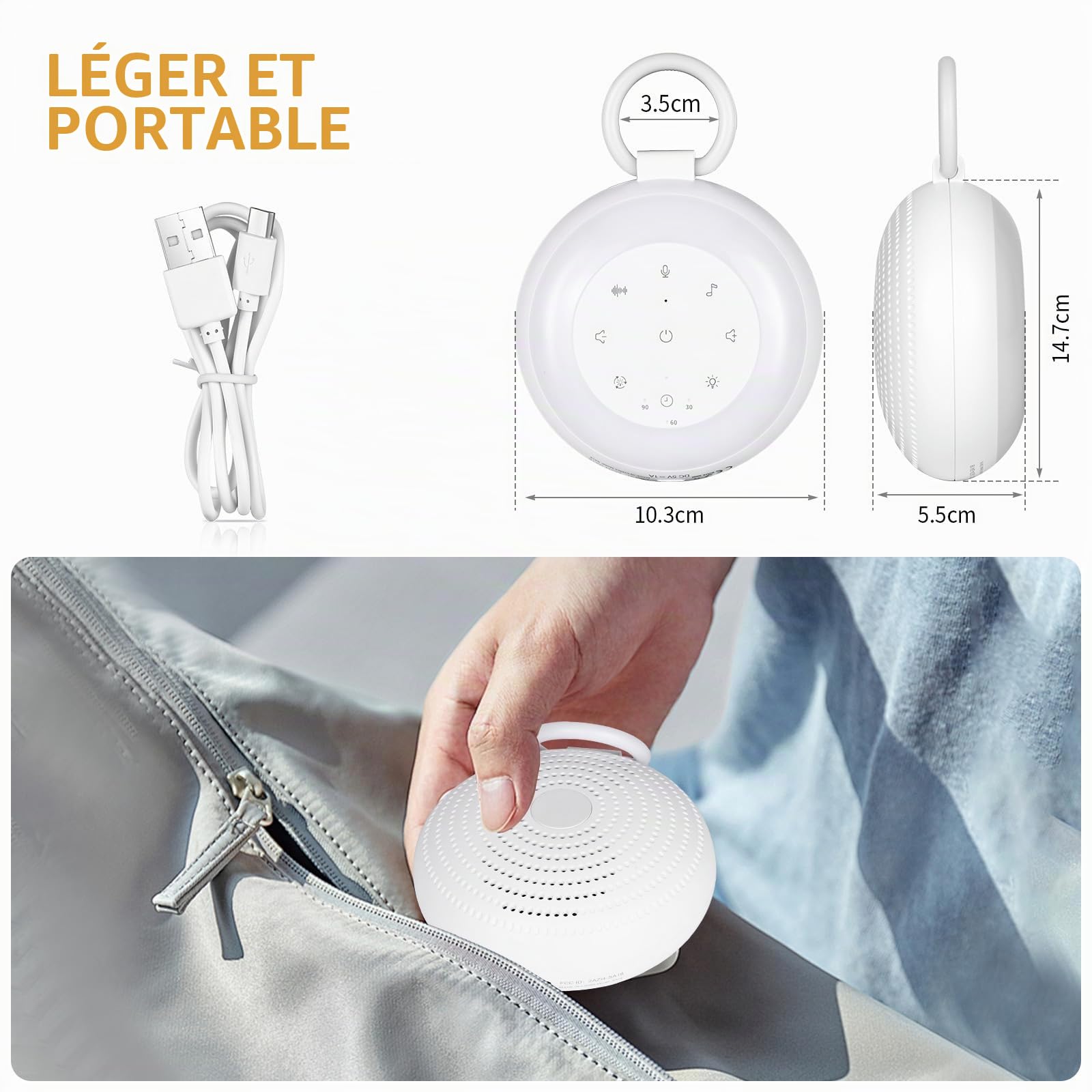 GuKKK Machine à Bruit Blanc, Machine Bruit Blanc Bébé, 24 Sons Apaisants Musicaux avec 7 Couleurs Veilleuse, Aide au Sommeil de Bébé, Minuterie et Mémoire, White Noise Machine pour Adulte