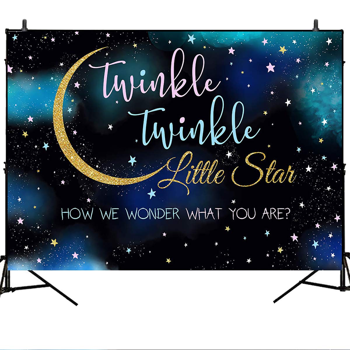 Mocsicka Twinkle Twinkle Little Star Gender Reveal Backdrop Blue Night