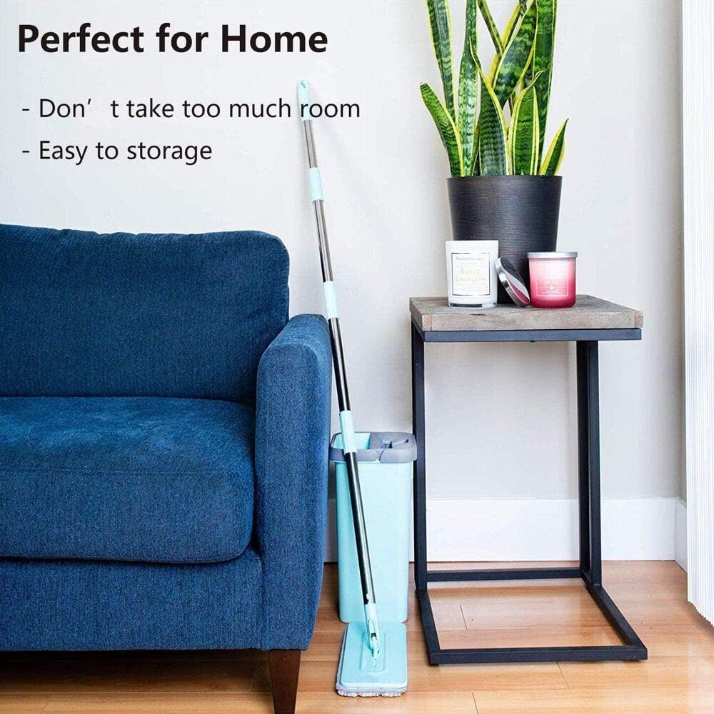 Buyplus Squeeze Flat Mop Bucket System - Hand Free Dry Wet Self Wringing Floor Cleaning Kit,360 Degree Rotation Stainless Steel Telescopic Pole Handle,3 Reusable Microfiber Pads