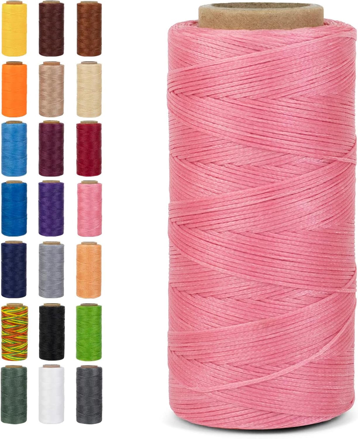 Unifizz 150D 0.8mm Waxed Thread Sewing, 284 Yards Polyester Leather Sewing Waxed String for Hand Stitching, Leather Repair，DIY Craft Work, Bookbinding Projects - Rouge Pink