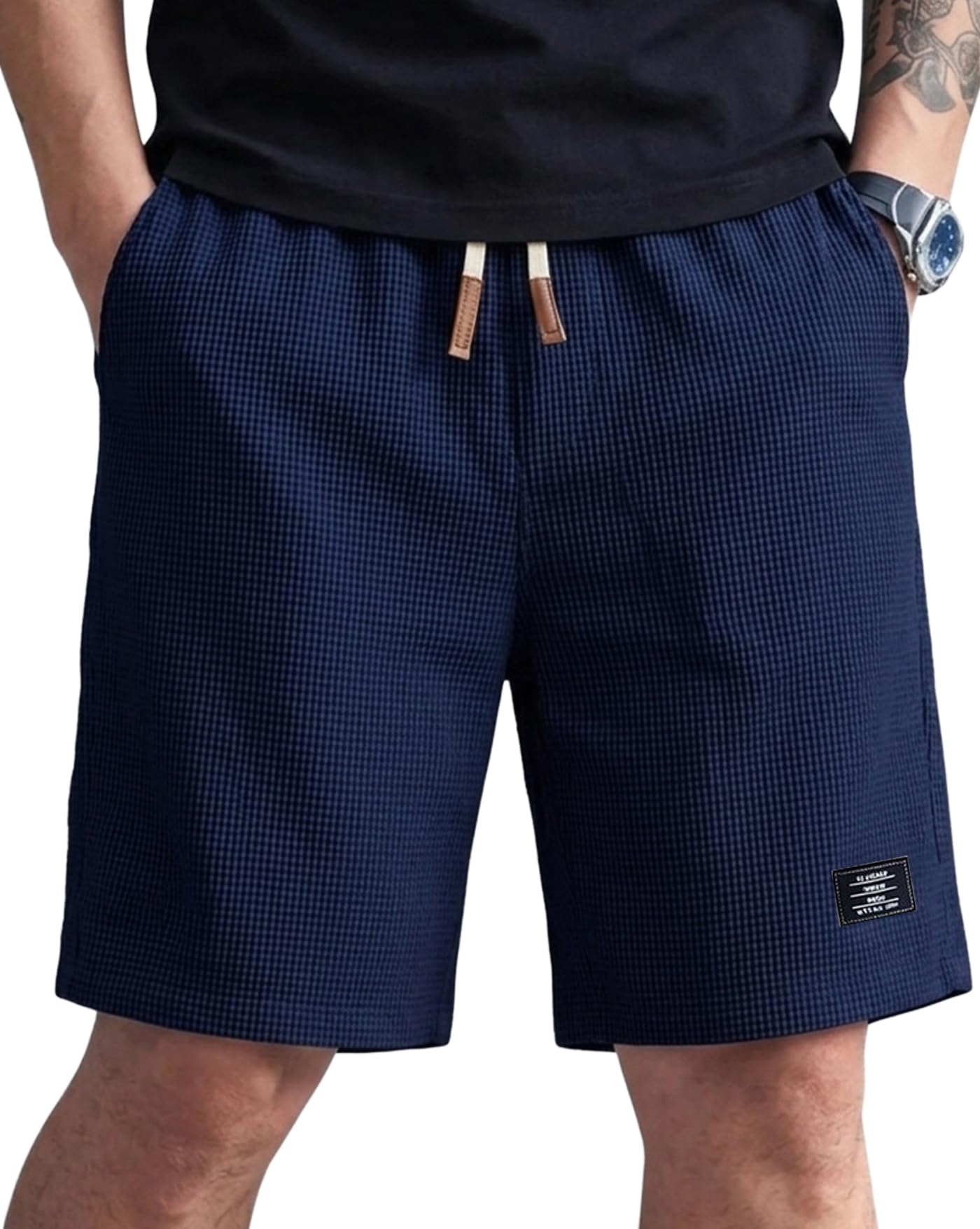 Men Solid Drawstring Waist Casual Knee Length Boxers, Solid Men Beige Basic Boxers-picture-52