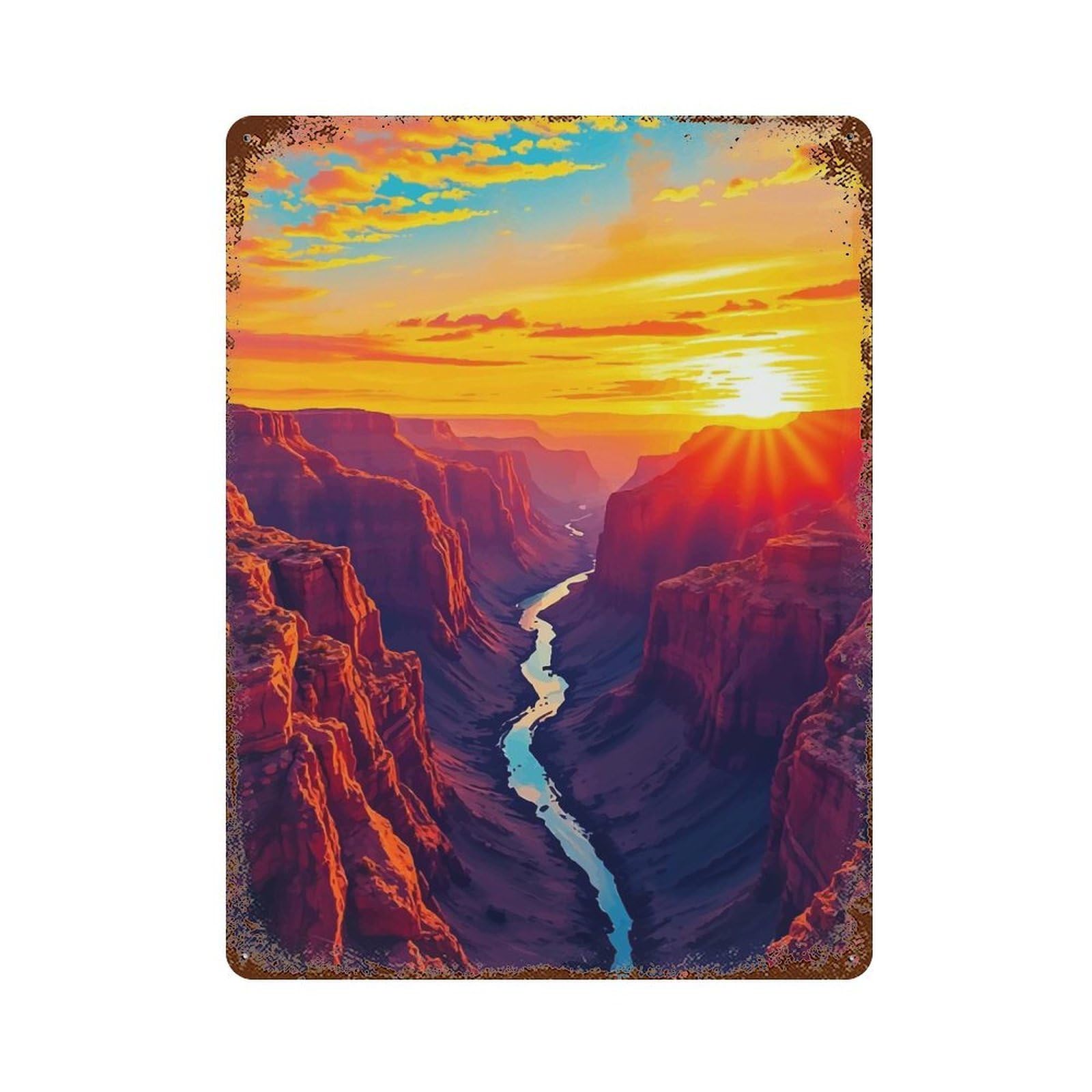 Grand Canyon Sunset Vintage Rust Metal Sign 15.7"x11.8", Ideal for Basement, Hobby Room And Garage Decor