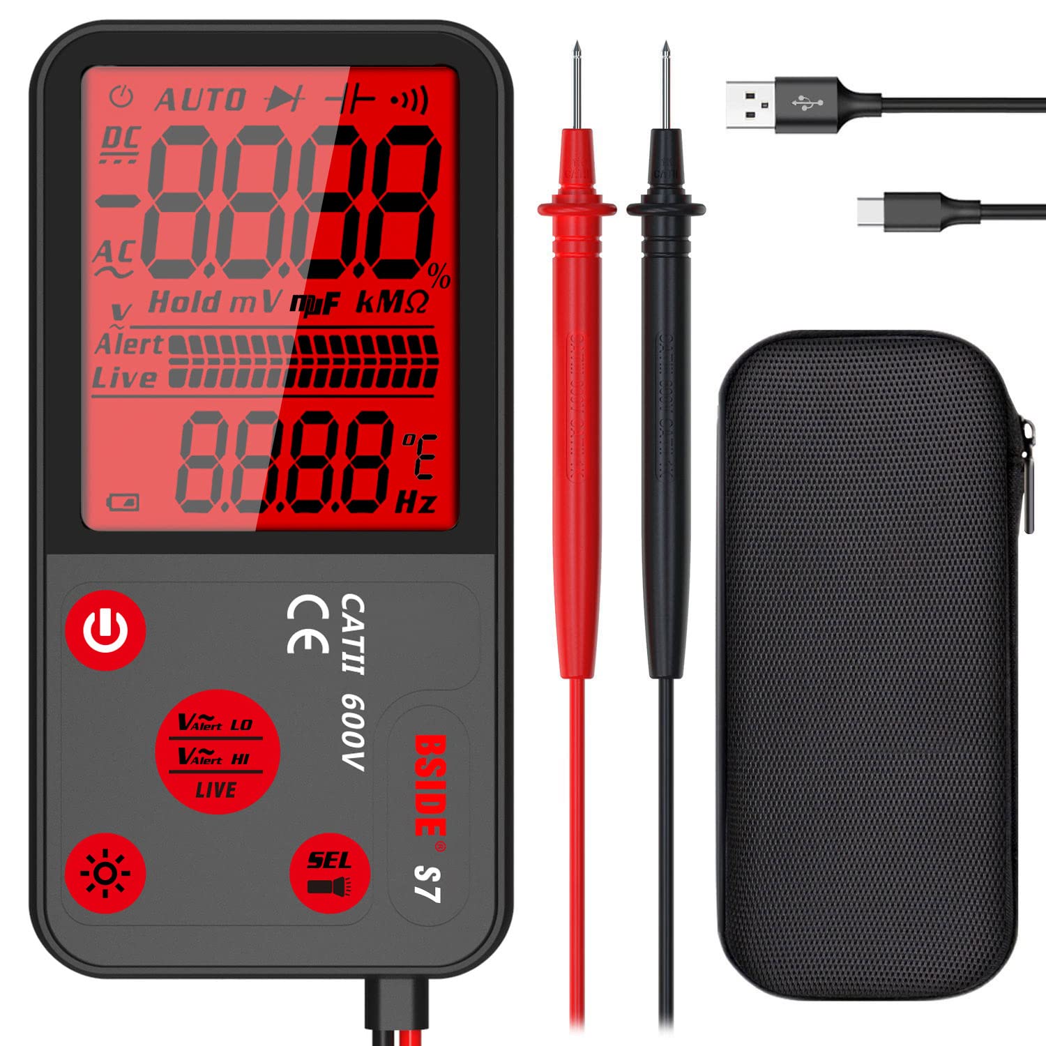 A1 Mini Multimetro LCD Tester Digitale Rilevatore di Tensione 2000 Conteggi DC/AC Tensione Frequenza Resistenza NCV Continuità Filo in tensione Filo Neutro Controllo Vero RMS Meter