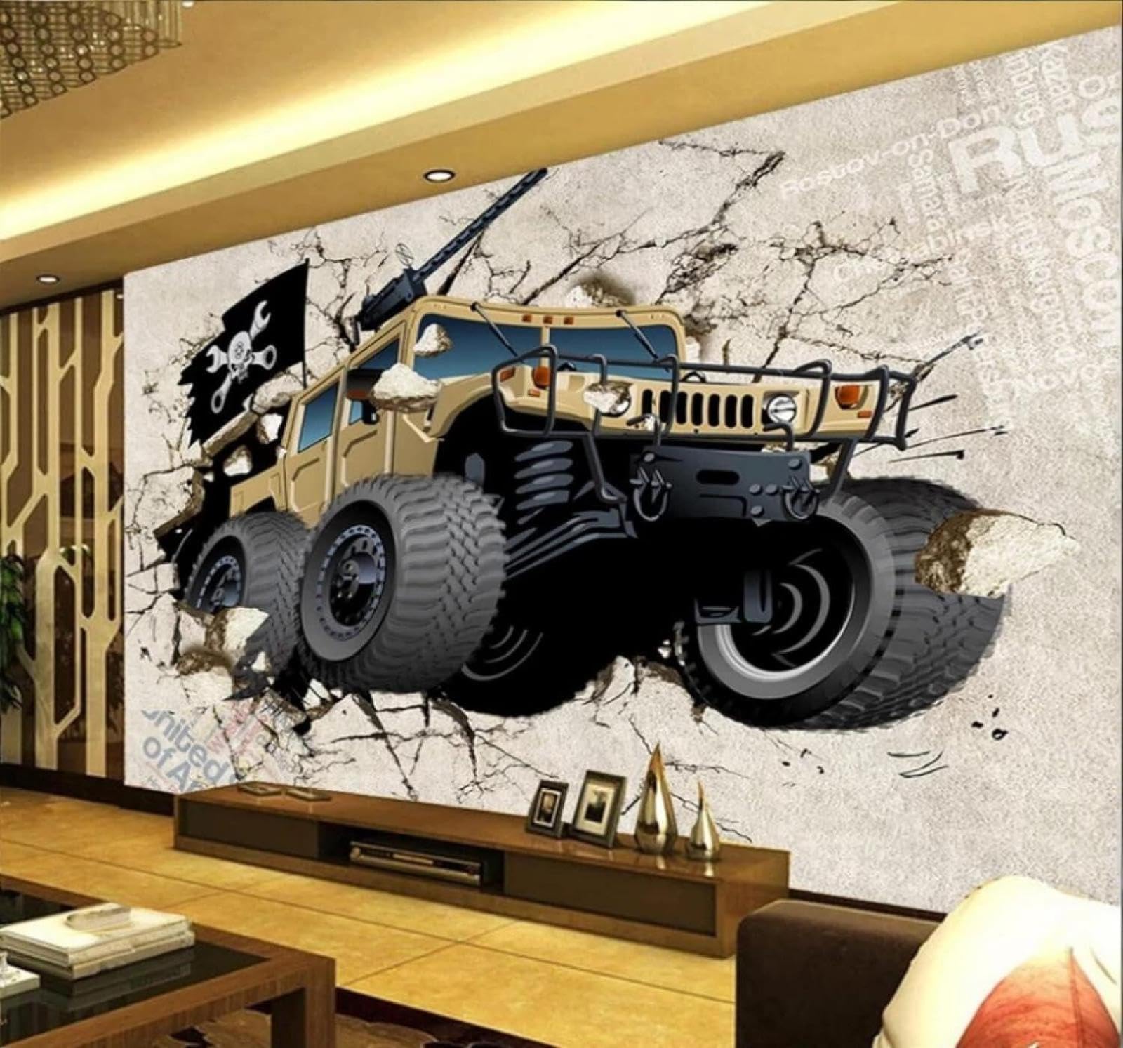 XLMING Retro Nostalgic Crumbling Wall Car Unique 3D Wallpaper Luxury Home Dining Decor Paste Sofa Living Room The Wall for Bedroom Mural-200cm×140cm