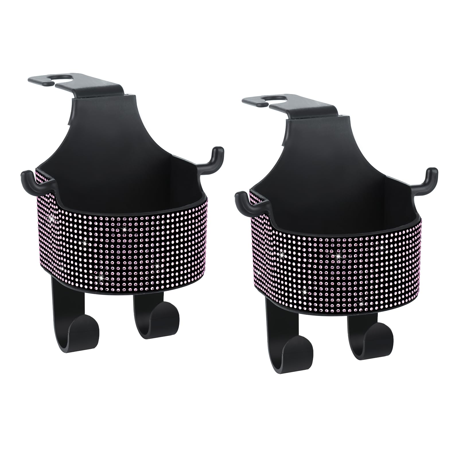 Backseat Drink Cup Holder, Bling Crystal Hook for Car Seat Head Rest, Car Storage Hooks for Purses and Bags Cute, Phone Holder, Handbag, Clothes, Key, Umbrella?2-Pack, Pink