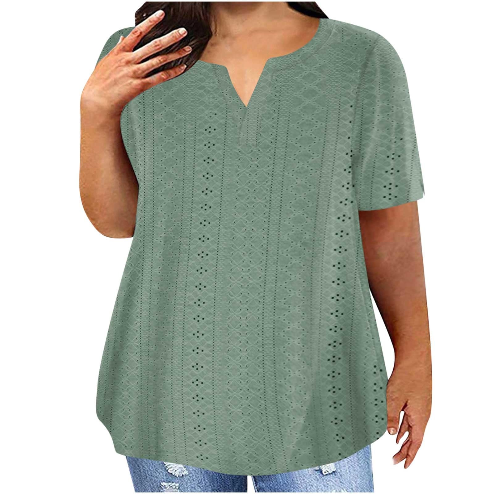 HAOLEI Camisetas Manga Corta Mujer,Blusa Mujer Verano 2024 con Cuello en Pico,Color Sólido T-Shirt Multicolor Shirt Tallas Grandes Blusa Casual Tops Básica Camiseta Mujer Pullover Blusa