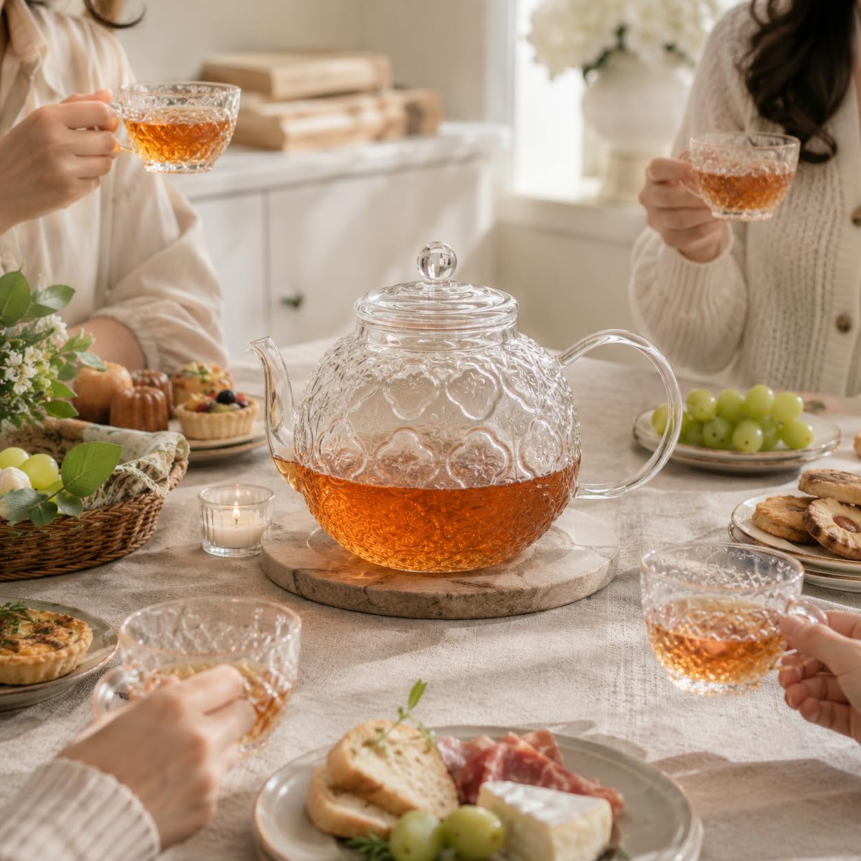1500ml Teekanne mit Siebeinsatz, Borosilikatglas Teekanne Glas mit Tropffreier Ausguss, Hitzebeständig Teapot für Grüntee schwarzen Tee duftenden Früchtetee