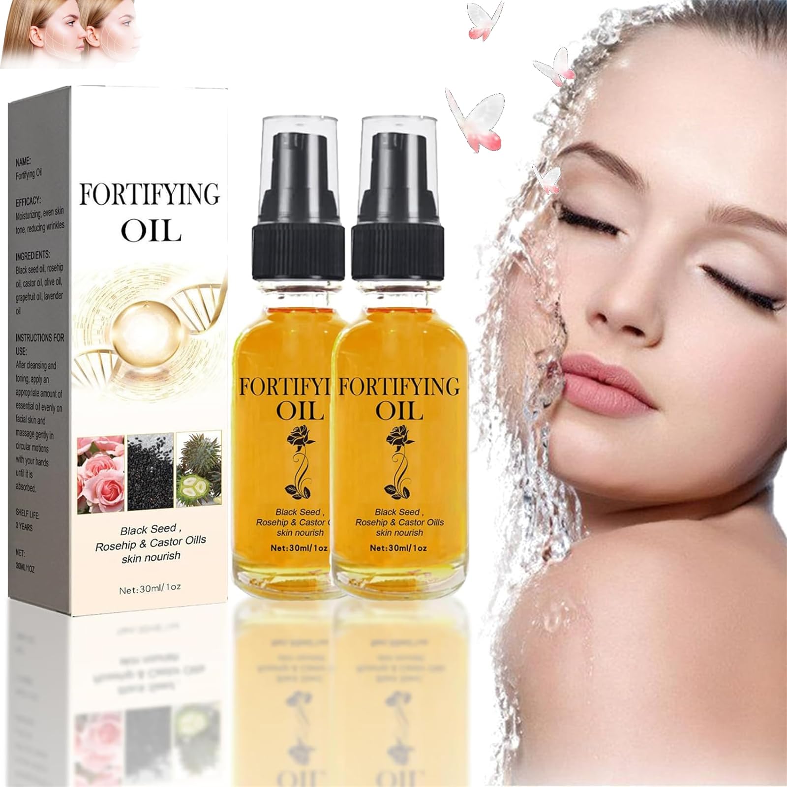 Castor Oil Black Seed Oil Rosehip Oil Face Serum, Lilinas Castor Oil Black Seed Oil Rosehip, Black Seed Oil, Castor Oil Rosehip Oil, Nourishing Skin (2PCS)