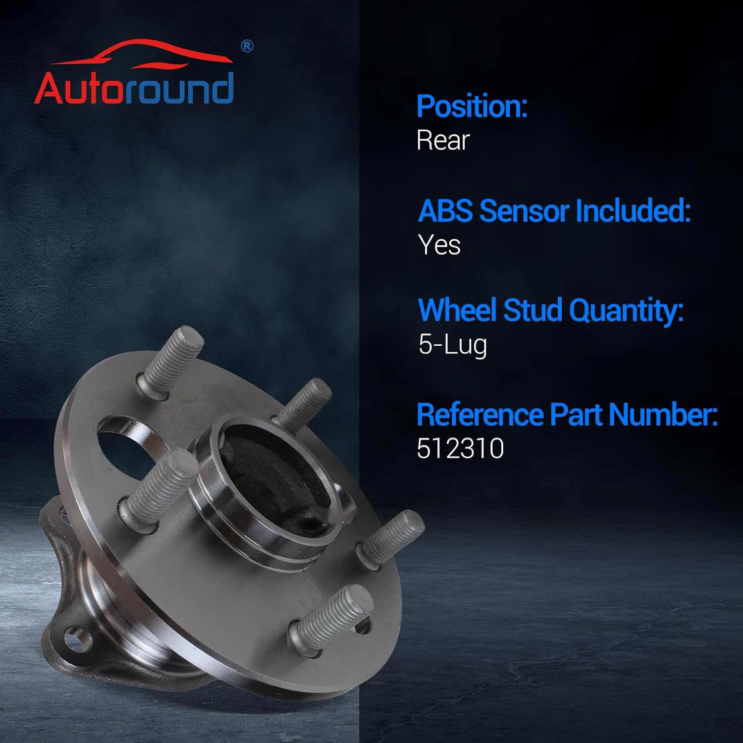 Autoround 512310 Rear Wheel Bearing and Hub Assembly Fit for Toyota Camry 1997-2001, Avalon 1995-2004, Solara 1999-2003, Lexus ES300 1992-2001, RX300 1999-2003, 5-Lug w/ABS