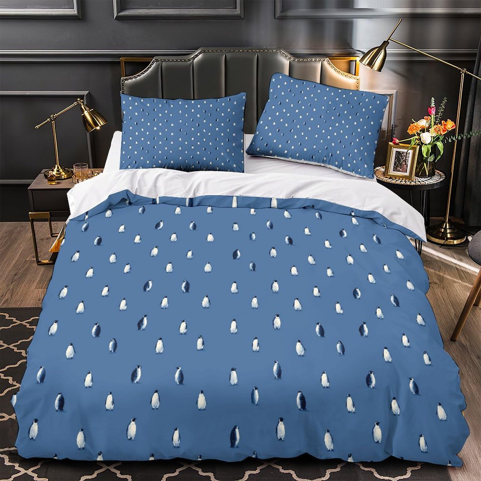 MMDASBVPE Penguin Pattern Duvet Cover 3D Design Printed Hypoallergenic 3 Pieces Bedding Set Zipper Quilt Cover Ultra Soft Washable for Teens Kids Girls Boys Women Adults Single（140x200cm）
