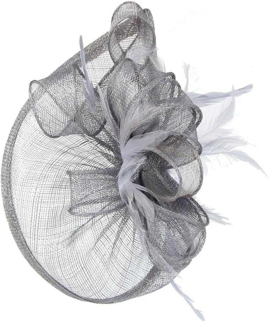 FeiYu CraftsPenny Mesh Hat Fascinator with Mesh Ribbons and Black Feathers