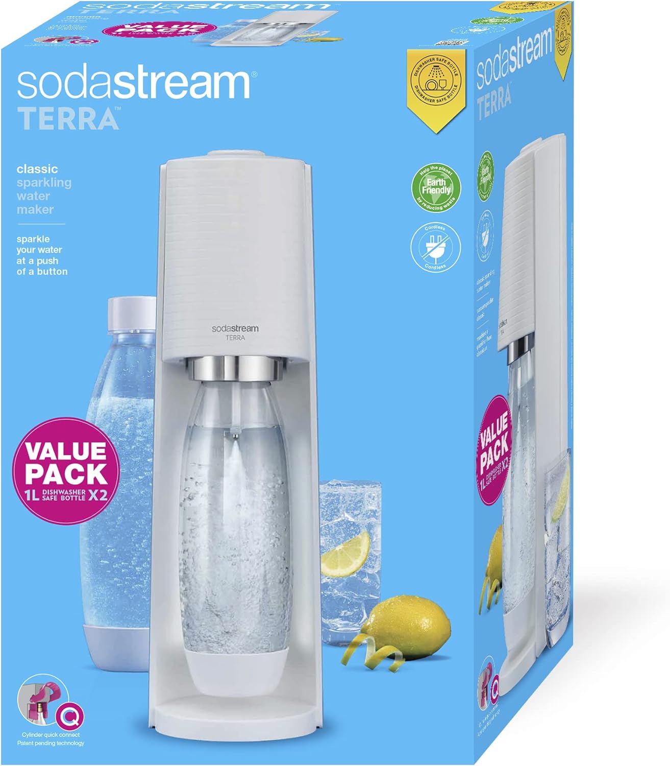 sodastream Gasatore Terra White Value Pack x2 con 2 bottiglie fuse