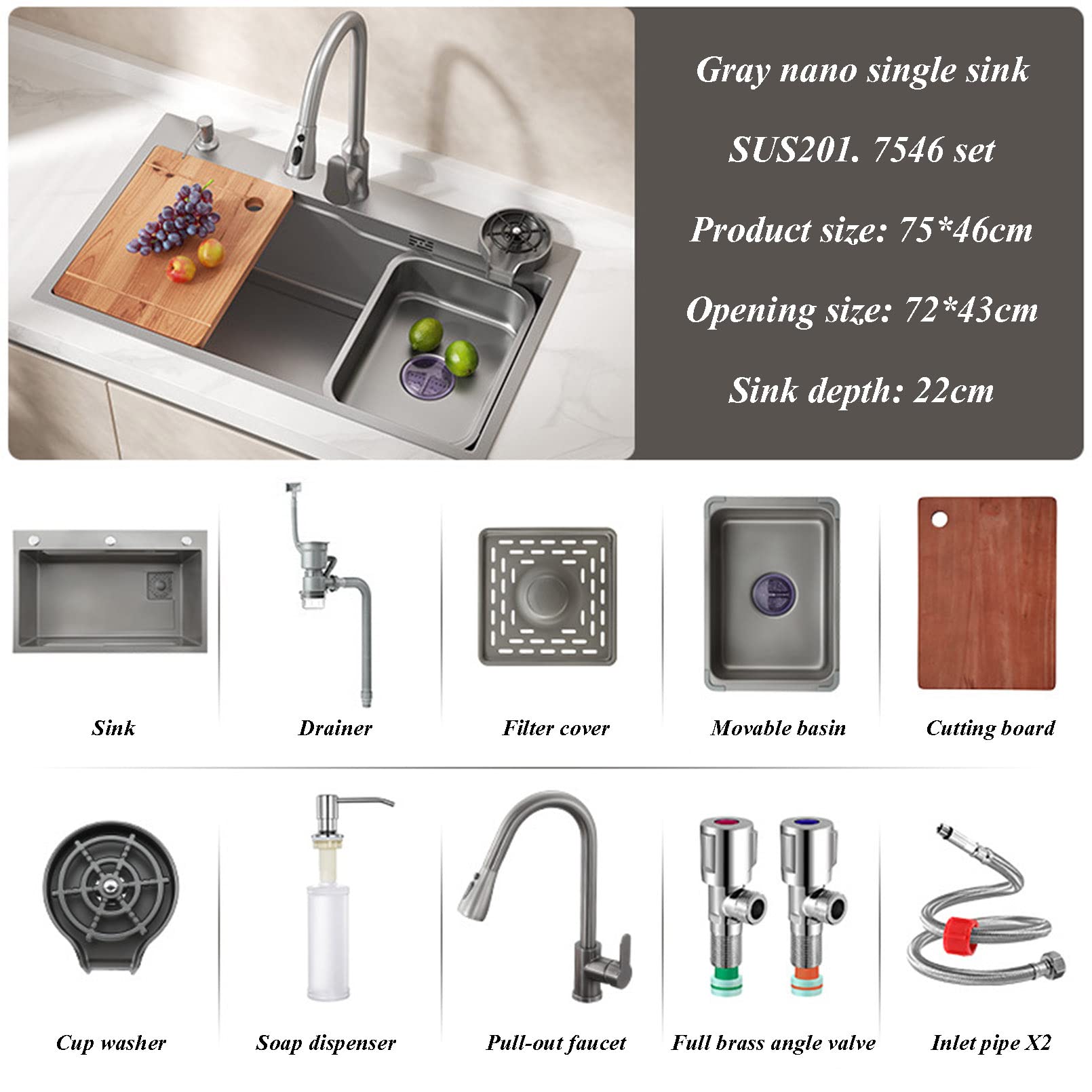 Podbudowa zlewu Fartuch Fartuch Fartuch przedni Fireclay pojedyncza miska zlew kuchenny z ochronnym dnem kratowym i sitkiem w kolorze szarym, zestaw 10 sztuk