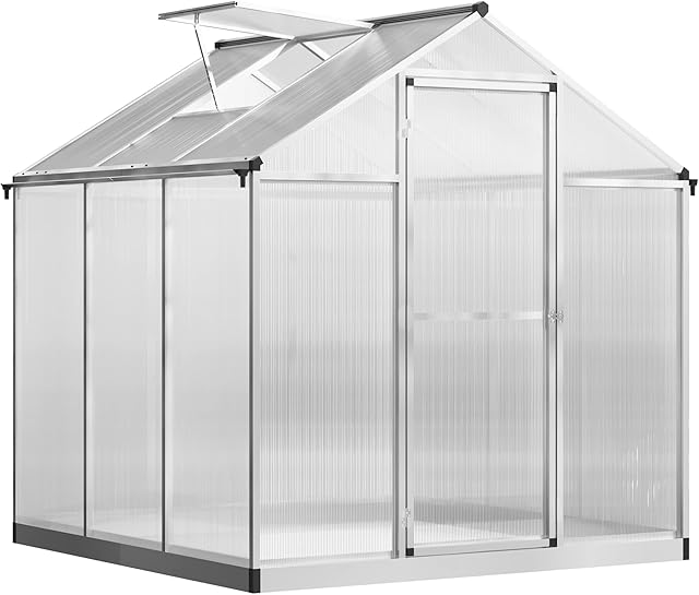 Outsunny 6x6ft Clear Polycarbonate Greenhouse Aluminium Frame Large Walk-In Garden Plants Grow