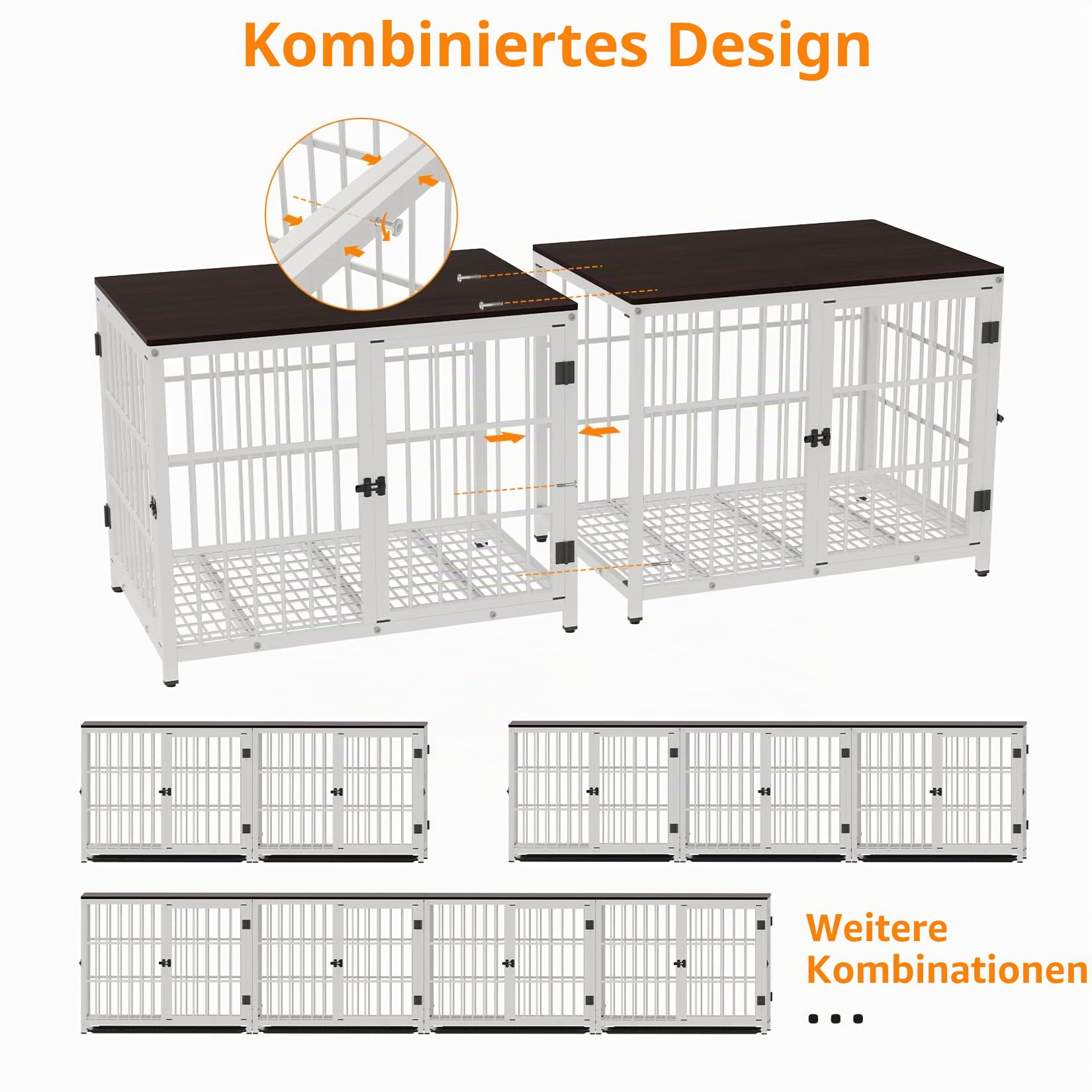 BingoPaw Hundekäfig Möbel XL Hundebox für Zuhause, Modern Hundehütte Indoor mit 3 Türen und abnehmbarem Tablett, Multifunktional Hundeschrank Beistelltisch TV Schrank Tierkäfig, 107x71x81 cm Weiß
