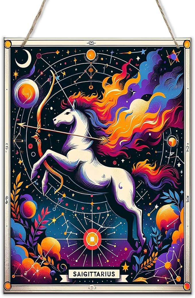 Sagittarius Zodiac Signs Hanging Celestial Archer Themed Wall Art,Astrological Wooden Decor for Home Office,Vintage Horoscope Poster for Star Sign Lovers,Gifts for Astrology Lovers 6x12inch