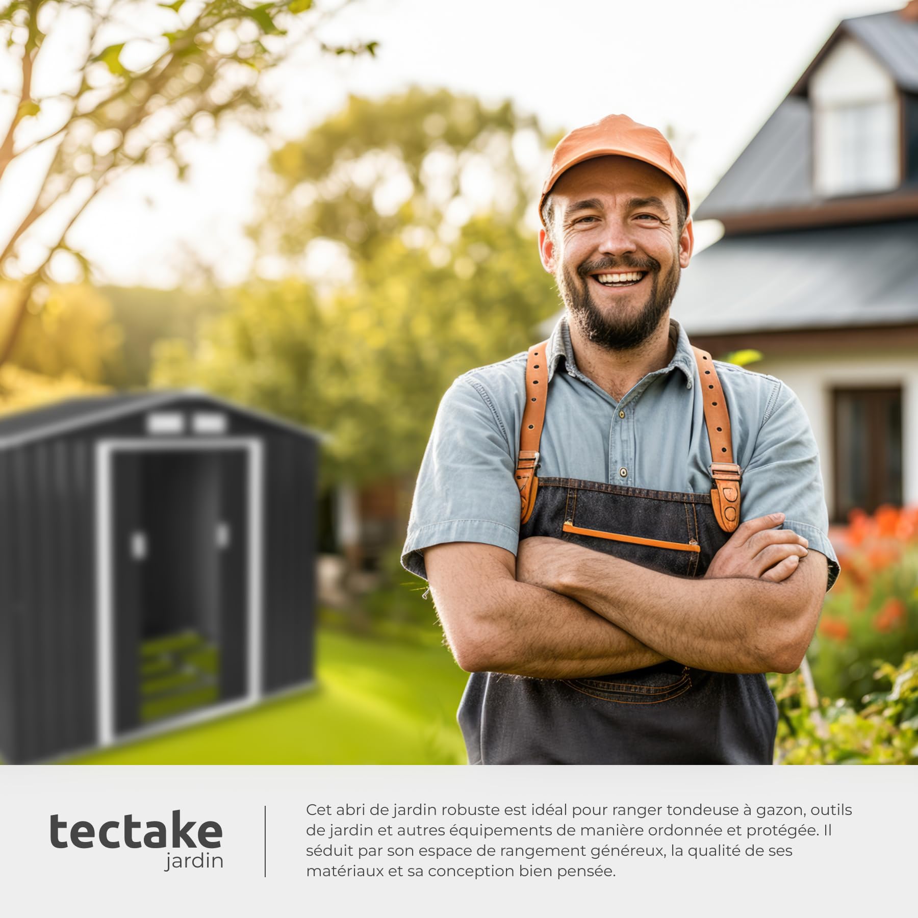 tectake® Abri de Jardin en métal 4.2m³, Cabane de Jardin à Outils, Toiture 2 pans avec Fondation, Rangement et Stockage extérieurs Moto Vélo Tondeuse Brouette Outils de Jardinage, 214 x 130 x 185 cm