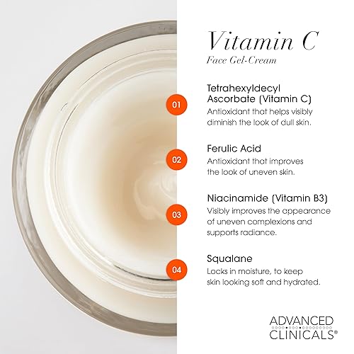 Miniatura 4 de Advanced Clinicals Crema facial hidratante con vitamina C para el cuidado de la piel potente crema de gel de vitamina C para la cara se dirige a la