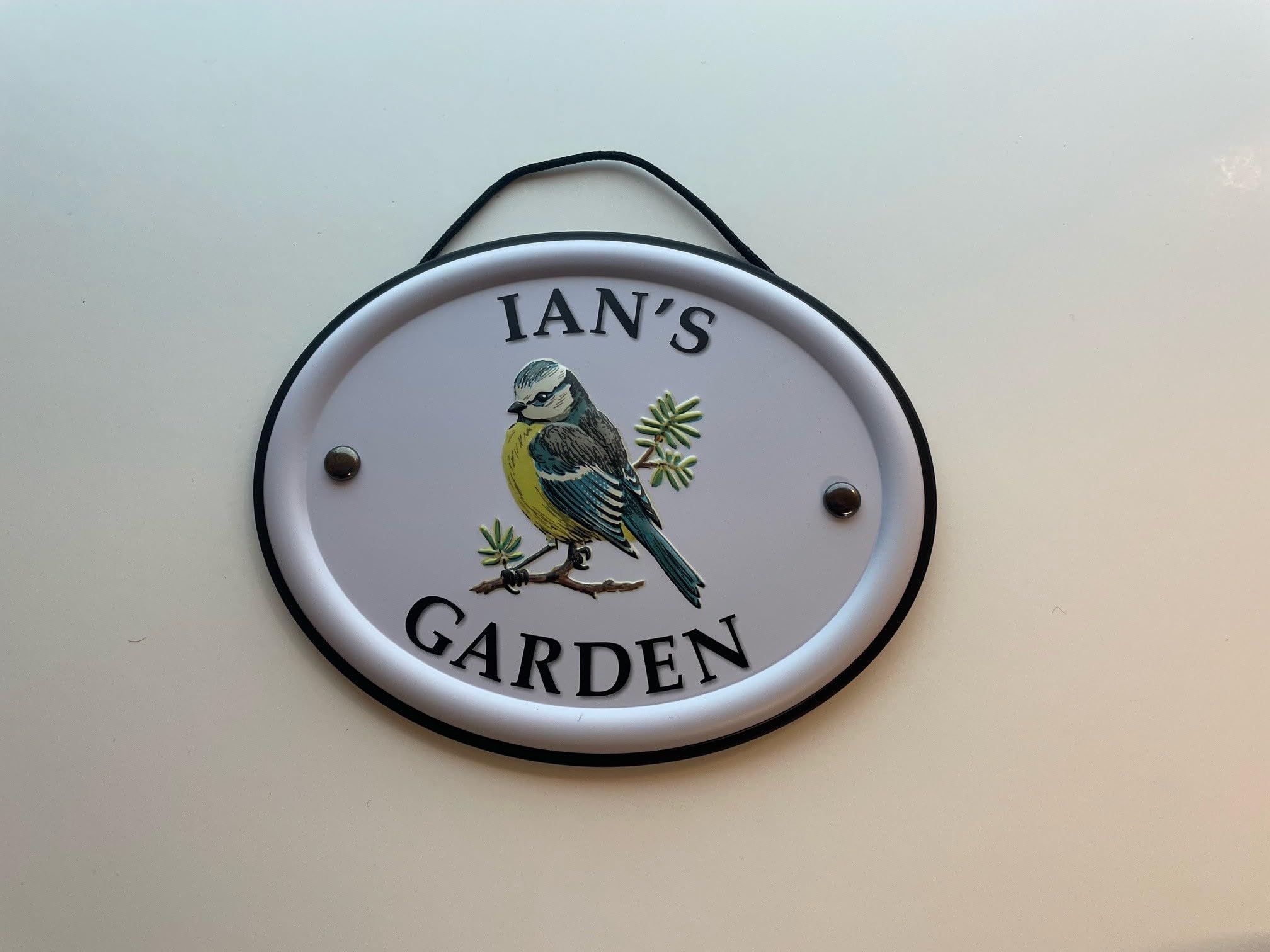 Personalised Embossed Metal Garden Sign 12x15cm – British Bird Design – Outdoor Decorative Hanging Garden Plaque – Weatherproof Metal Sign for Garden Walls Fences or Sheds (Ian)