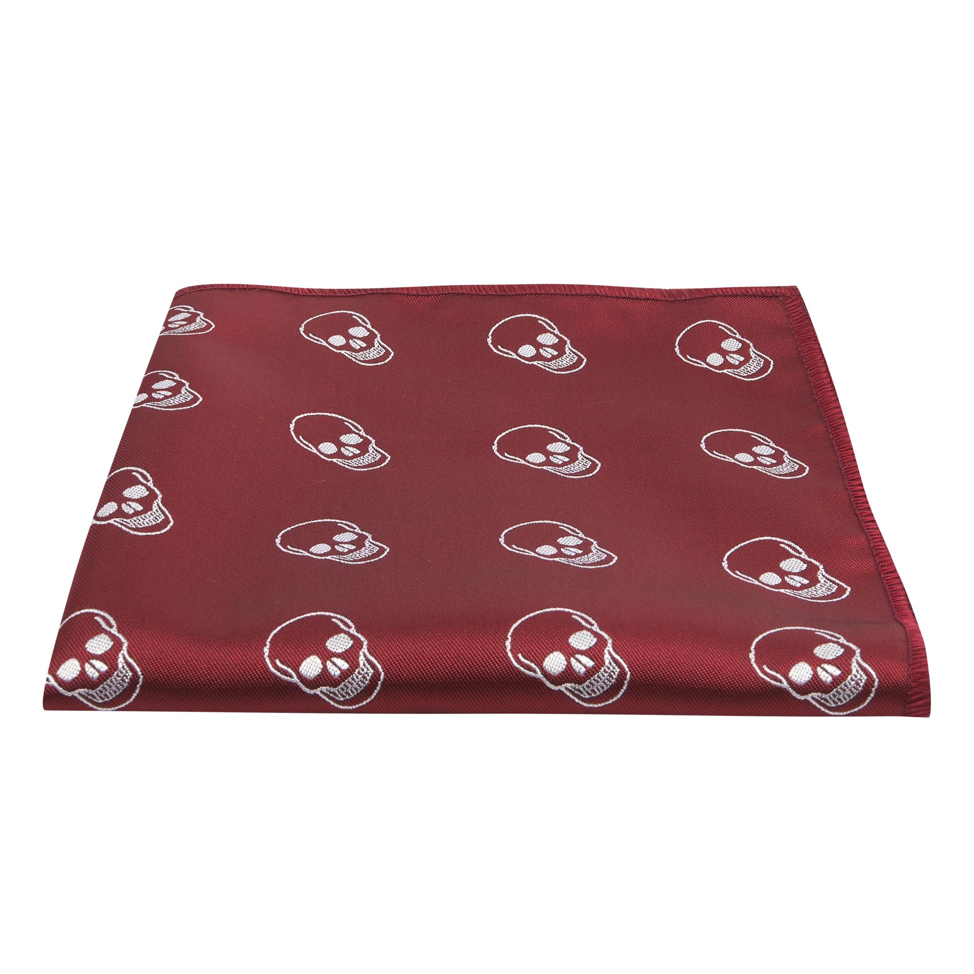 King & Priory Burgundy Red Embroidered Skull Pocket Square, Handkerchief