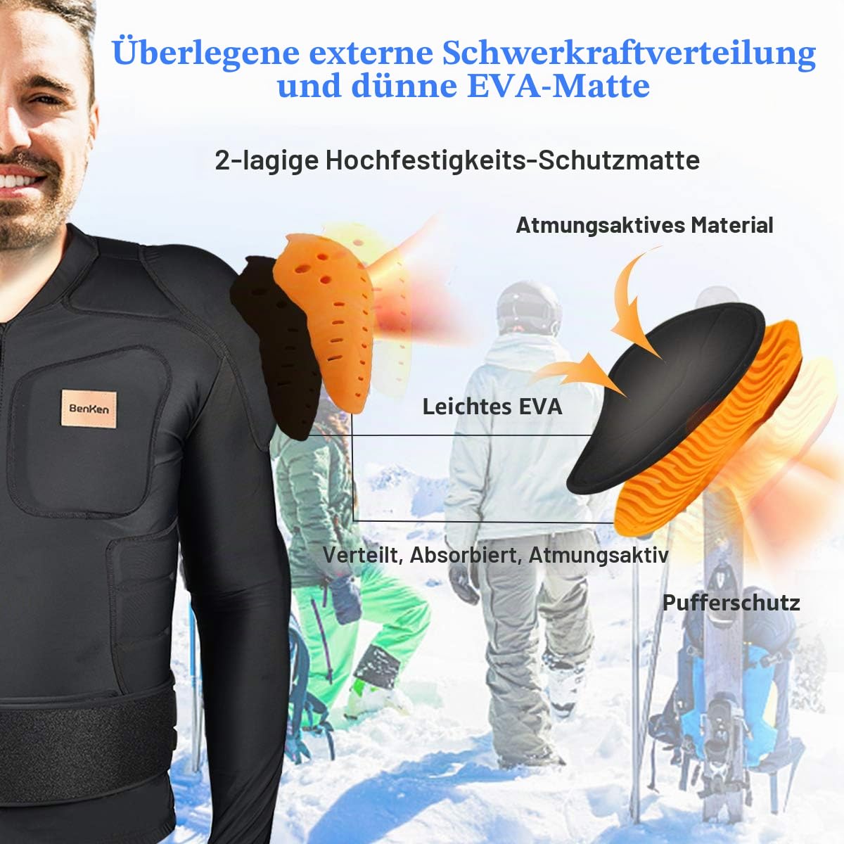 BenKen Ultra Leichter Schutzausrüstung Ski Körper Panzer Rücken Protektor, Außen- Sports Antikollision Backprotector Protektorenjacke für Snowboard Skaten MTB Motorrad Motocross
