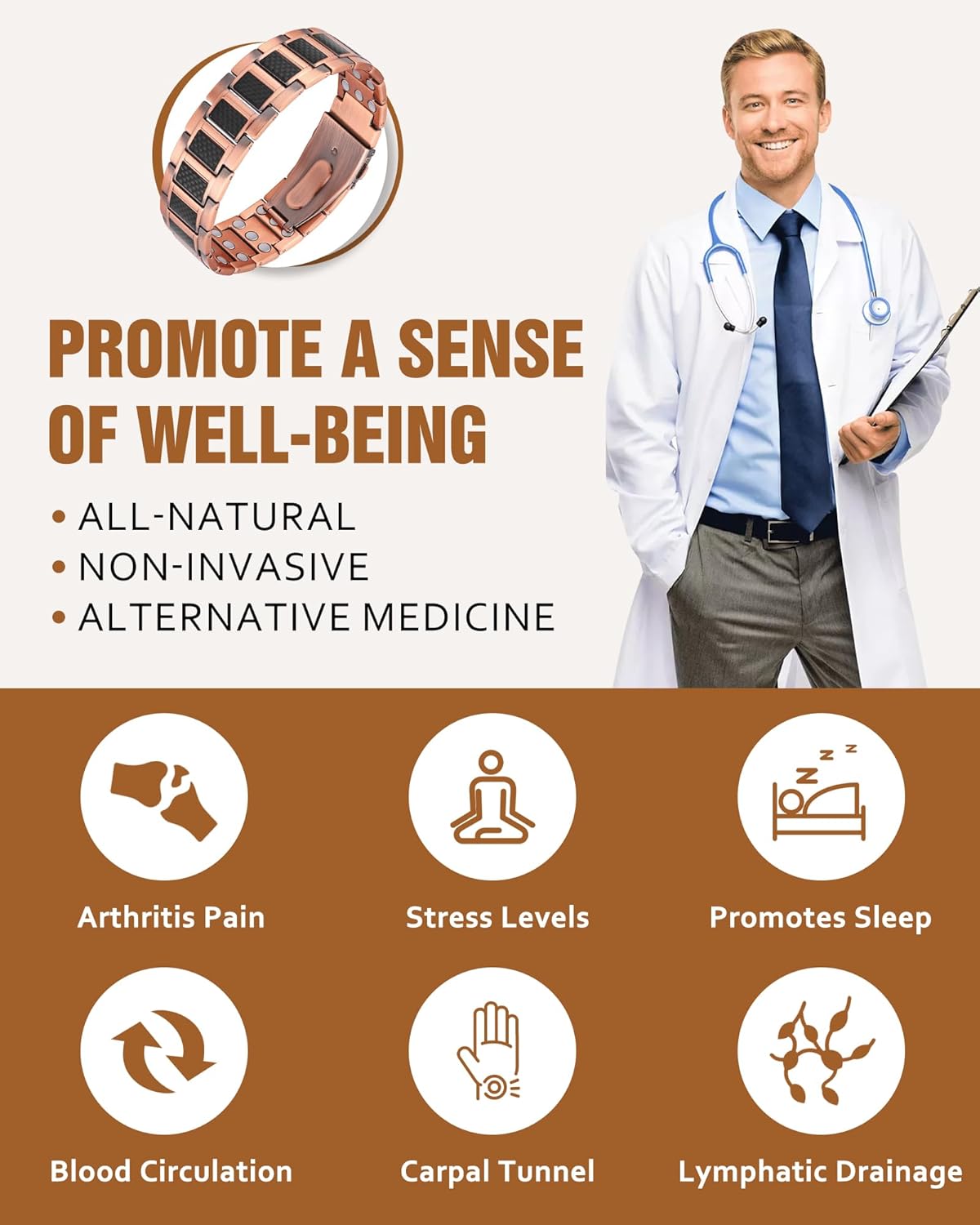 Jecanori Copper Magnetic Bracelet for Men, 3X Strength Pure Copper Bracelet for Men,Ideal Gift - Image 6