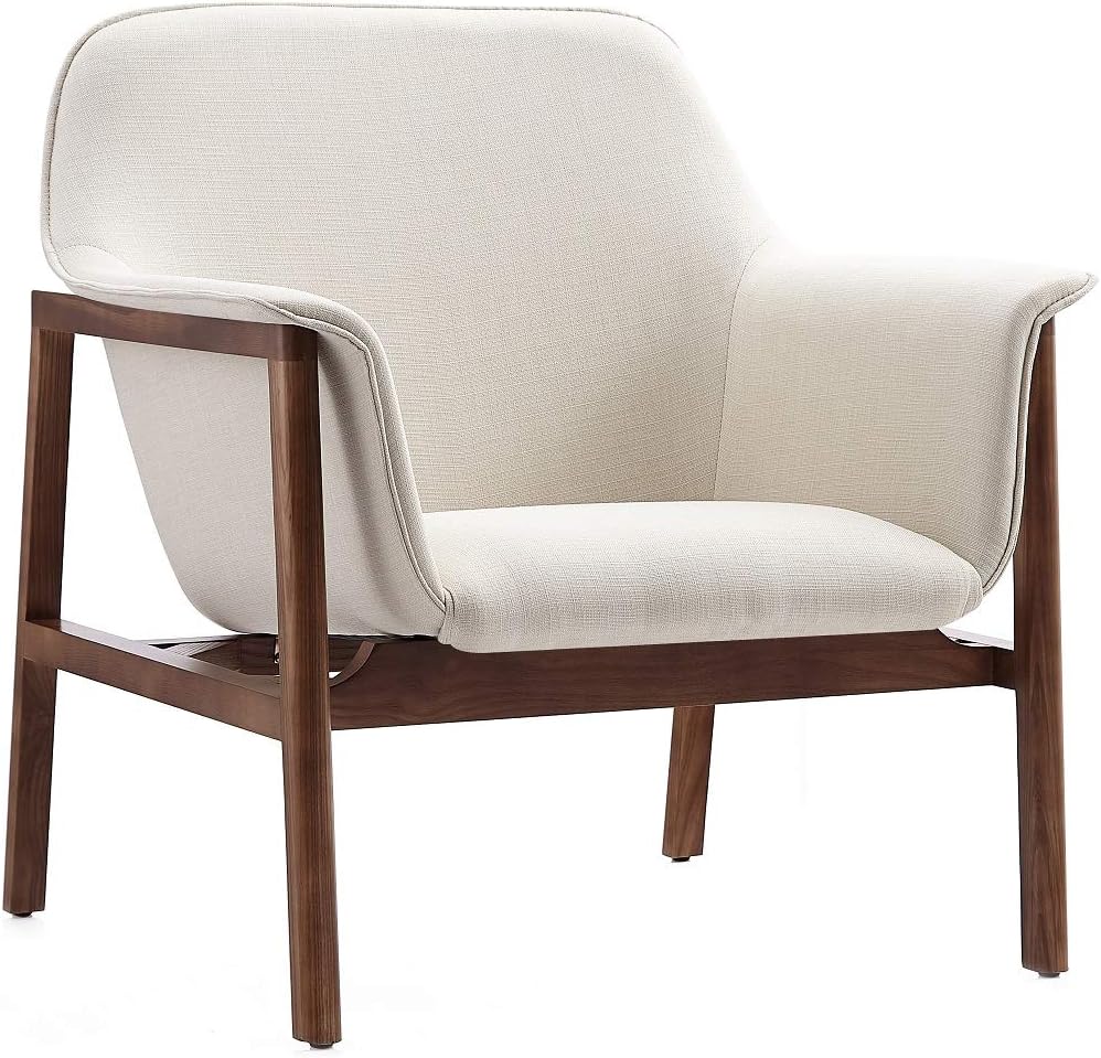 Manhattan Comfort Miller Mid Century Modern Accent Chair, Linen Weave Upholstery, Seamless Bucket Seat with Flared Arms, Ideal for Living Room, Bedroom & Office Use, Fully Assembled, Set of 1, Cream