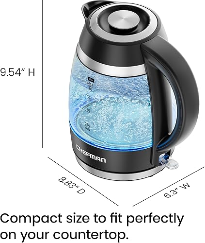 Miniatura 8 de Chefman Hervidor eléctrico, 1.8 L 1500 W, caldera de agua caliente, tapa extraíble para una fácil limpieza, apagado automático, protección contra