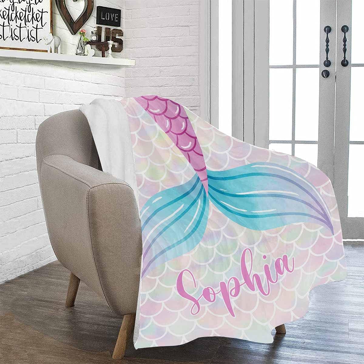 Custom Name Blankets for Baby Boys Girls - Personalized Baby Blankets with Mermaid Design for Kids - Funny Throw Blanket with Cute Animal - Customized Swadding Blanket for Toddler Super Soft 60"x80"