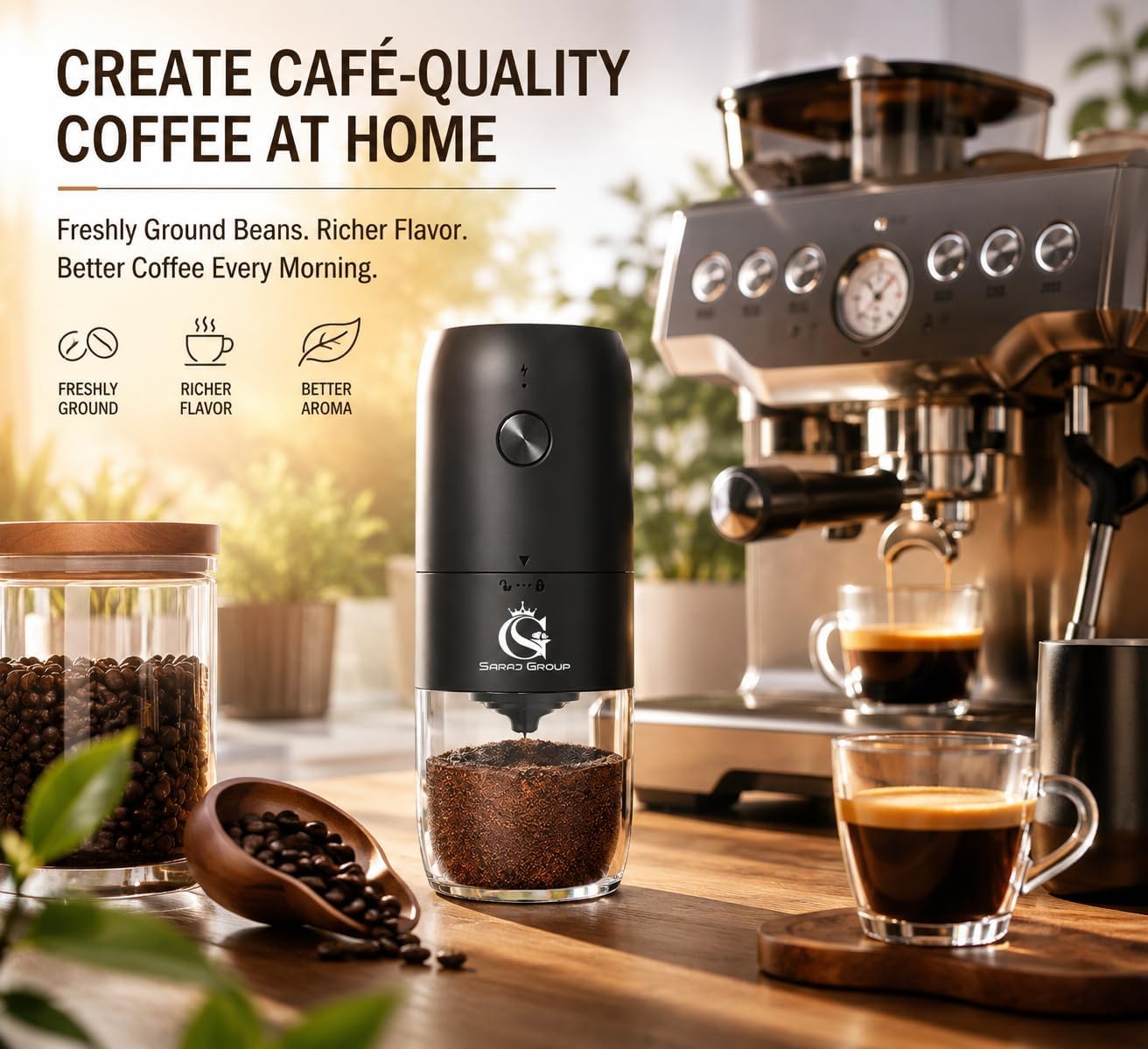 Electric Conical Burr Coffee Grinder, USB Rechargeable, Ceramic Burr, Adjustable Grind Settings for Espresso, French Press & Pour Over, Portable Coffee Bean Grinder.