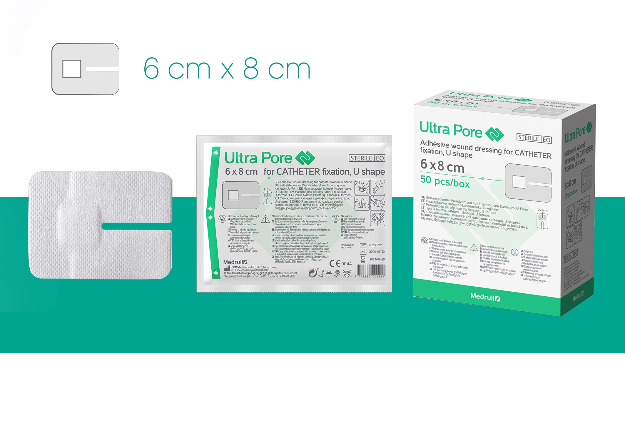 Medrull Kanülenpflaster N50 Sterile Wundverband zur Katheter Fixierung Ultra Pore Viggopflaster 6x8 cm U-Form Pflaster (Packung mit 5)