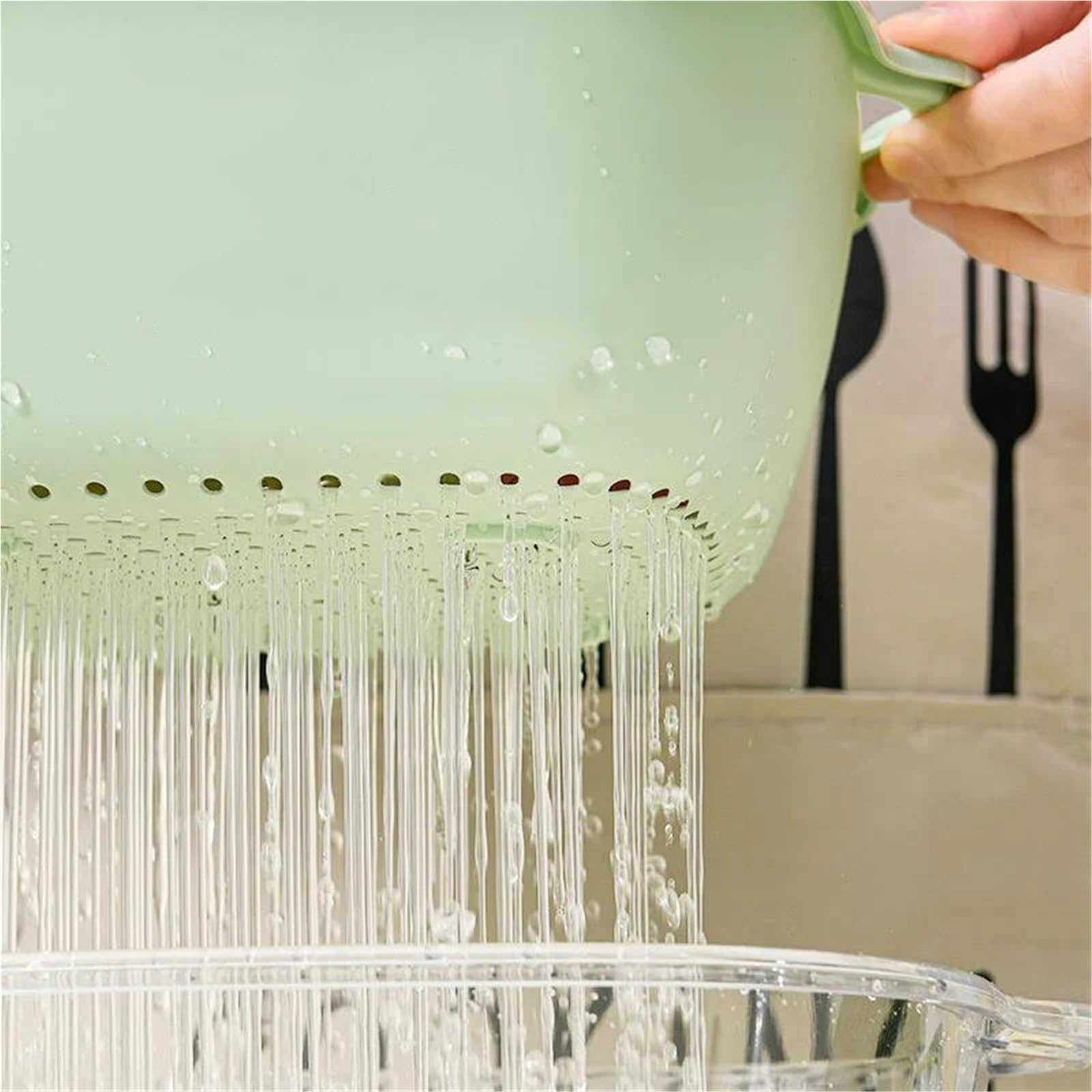 Cuenco de cesta drenaje doble silicona for cocina, 3 uds Para Cocina | Cesta de almacenamiento for lavado, coladores, cuencos, escurridor, colador de limpieza de verduras, herramienta(Yellow)