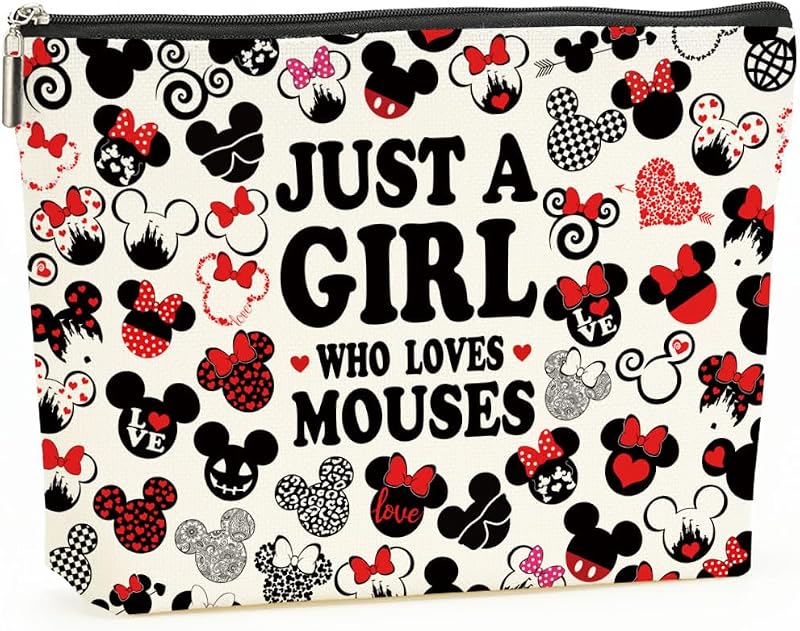 Necessaire retangular Decohim com estampa de mouse, em lona, 20,07 x 4,83 x 17,78 cm, 1 unidade
