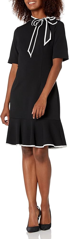 Adrianna Papell Women's Knit Crepe Tie Neck Dress, black/Ivory, 2 at Amazon  Women's Clothing store