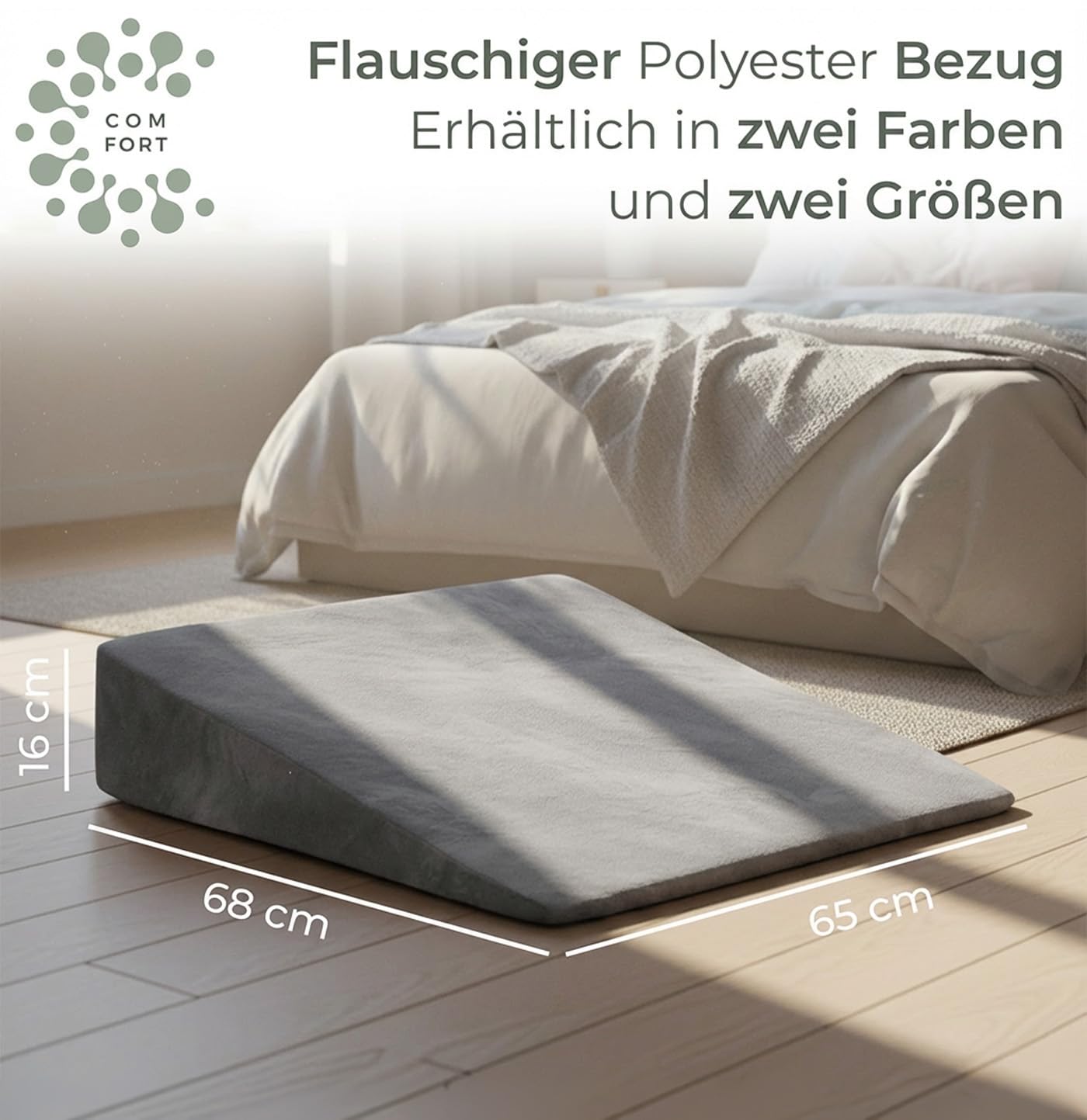 Keilkissen für Bett und Couch, Matratzenkeil, Reflux Kissen [mit 2 Liegezonen], Lesekissen zur Schlaferhöhung Rückenkissen als Bettkopfteil, Betterhöher, Rückenstützkissen, Beinkissen oder Venenkissen