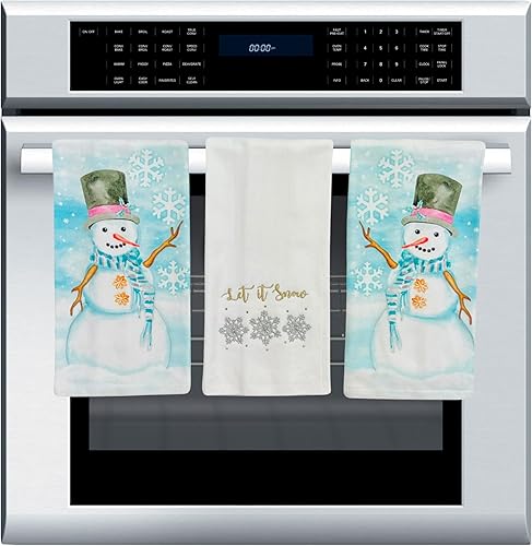 Vista 91 de Serafina Home Toallas de cocina navideñas navideñas: dos muñecos de nieve Be Jolly espiga y un muñeco de nieve bailarín, 3 piezas, tejido plano 100%