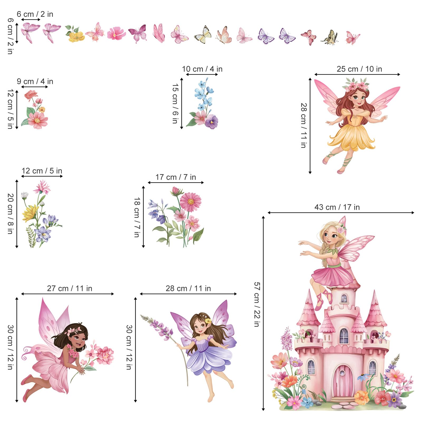 wondever Flower Fairy Castle Wall Stickers Elves Butterfly Girl Floral Peel and Stick Wall Art Decals for Baby Nursery Kids Girls Bedroom - Image 4