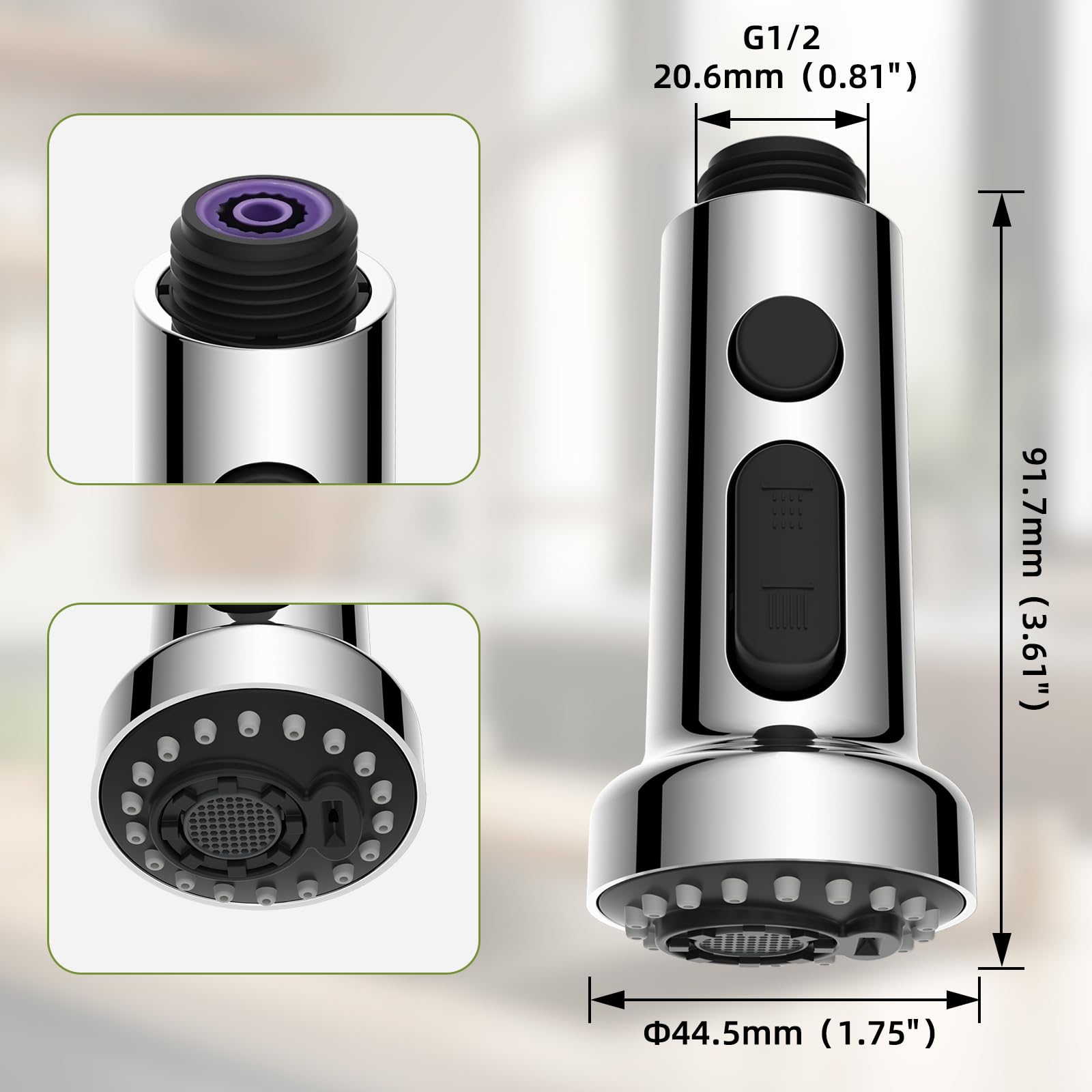 Hibbent 3 Funzioni Rubinetto Doccetta Estraibile in Acciaio Inossidabile Puro, Testina di Ricambio per Lavello Cucina Universale G1/2, Rubinetto Multifunzione a 360° Girevole, Cromo.