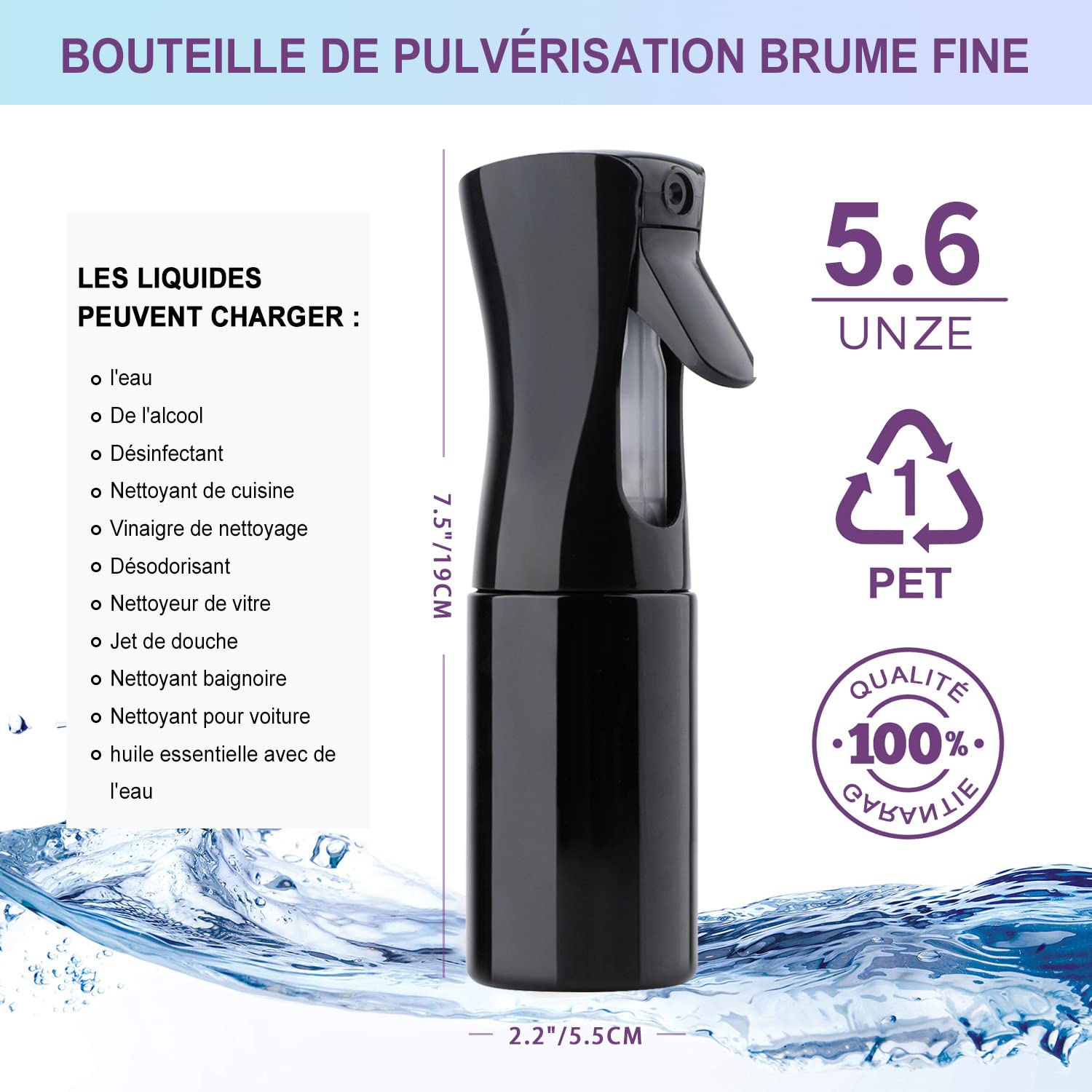 TANSHINE Vaporizzatore per capelli fibbia spruzzatore per capelli vaporizzatori ricaricabile di acqua, flacone spray nebulizzatore per pianta interna, parrucchiere, fiori neri, spray alcool, 200 ml