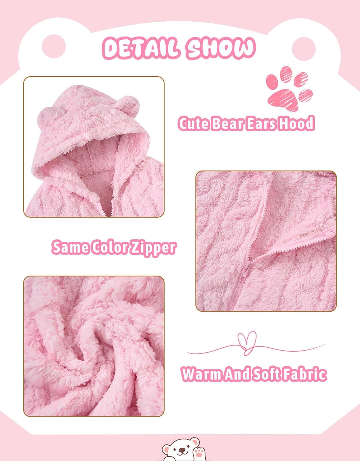 Toddler Fleece Jacket Girls Hooded Zip-up Coat Warm Winter Clothes with Pocket 2-6 Years - Image 5