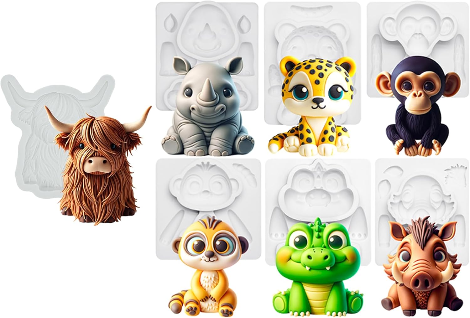 Farm & Safari Animal Fondant Silicone Molds Sugarcraft Cake Decoration 7-count